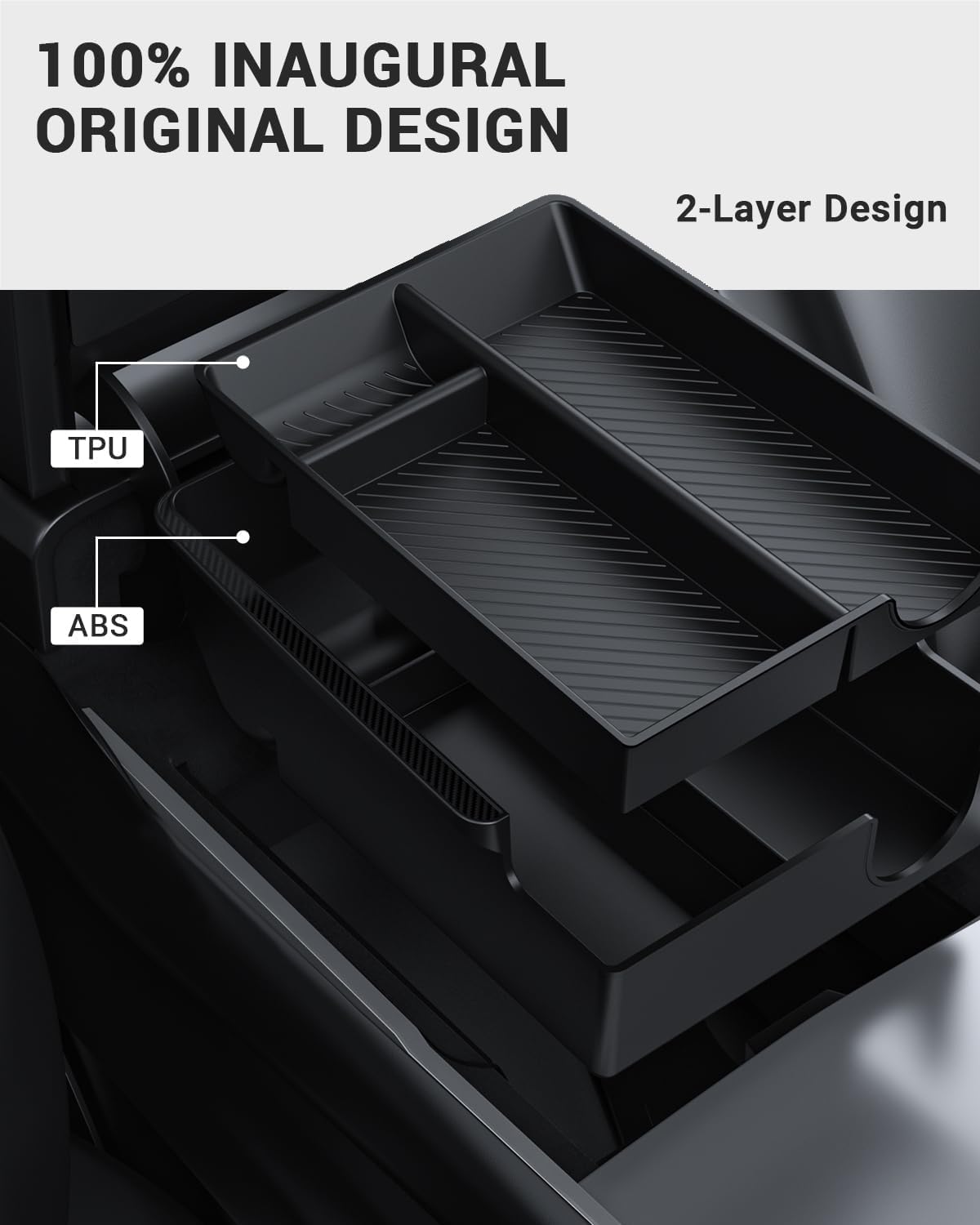 BASENOR Upgraded Tesla Model Y Model 3 Armrest Console Organizer (Carbon Edition) Armrest Storage Box Compatible with Tesla Model Y 2021-2024 Tesla Model 3 2021-2023 Interior Accessories