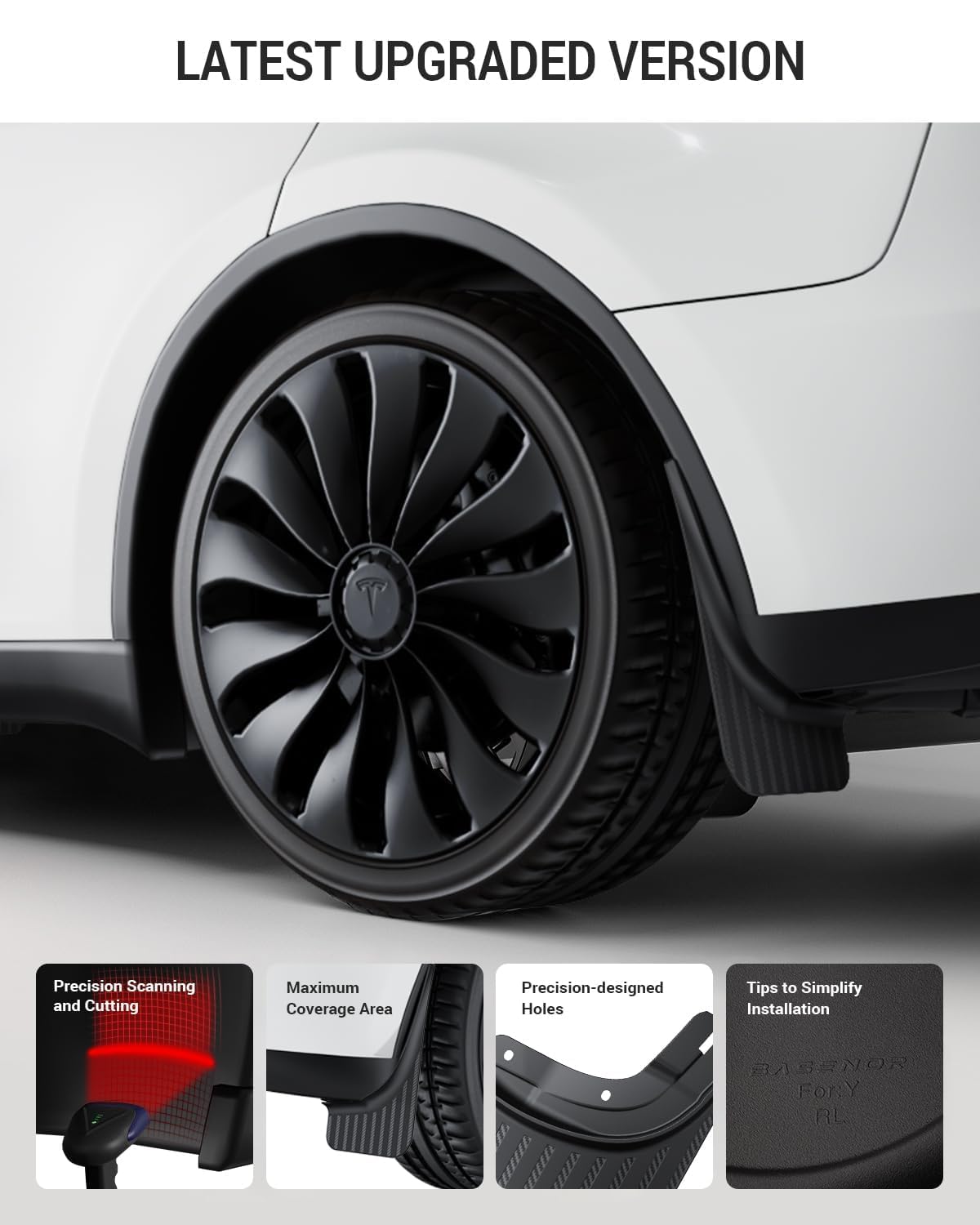 BASENOR New Version Tesla Model Y Mud Flaps Fenders [No Drilling No Tape] [10X Stronger] All Weather Tire Protector Splash Guards Mudflaps for Tesla Exterior Accessories