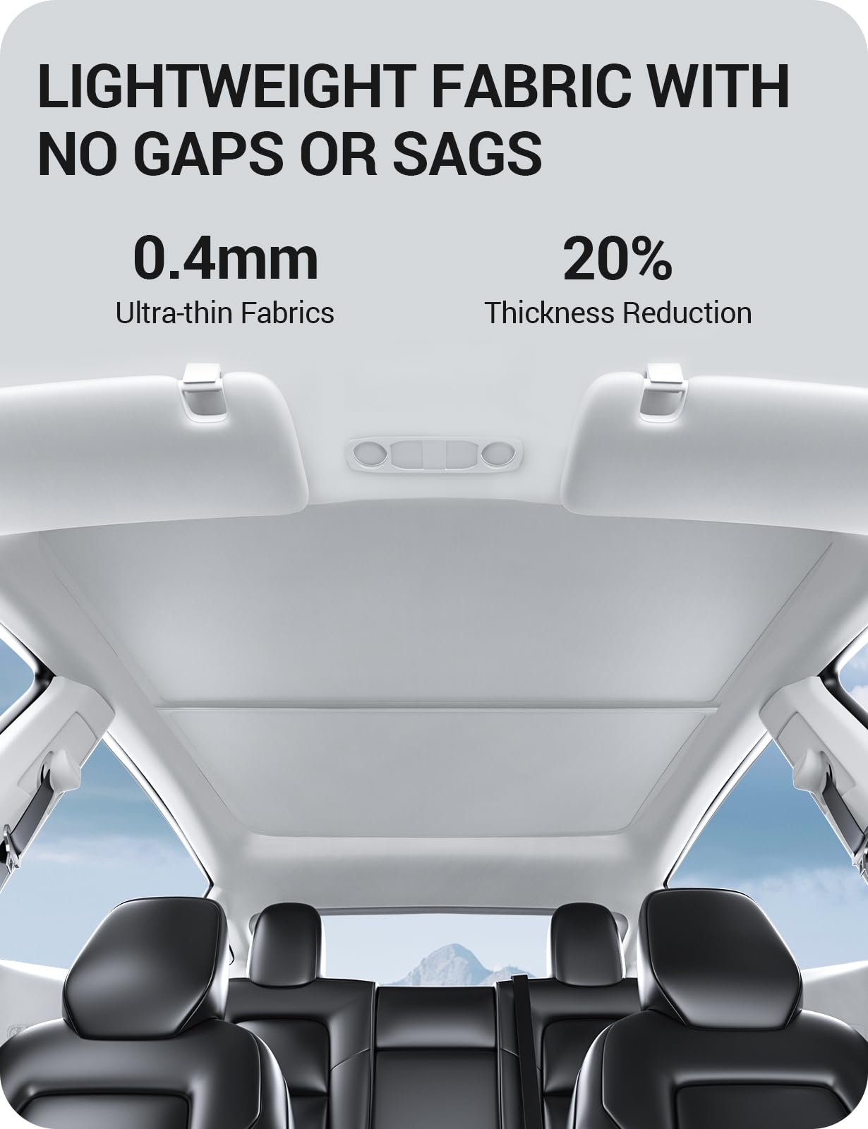 BASENOR Upgraded Tesla Model Y Sunshade Roof, [Nano Ice-Crystal Coatings] Heat Insulation Glass Roof Shade, Top Window Retractable Sun Protection, Sunroof Blocking Cover for Model Y 2020-2024 Gray