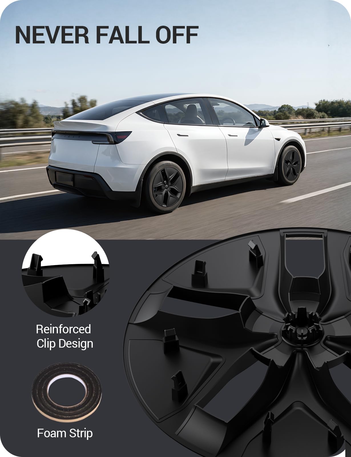2025-2026 Tesla Model Y Juniper 19" Wheel Covers - Aerodynamic Hubcaps Matte Black | BASENOR