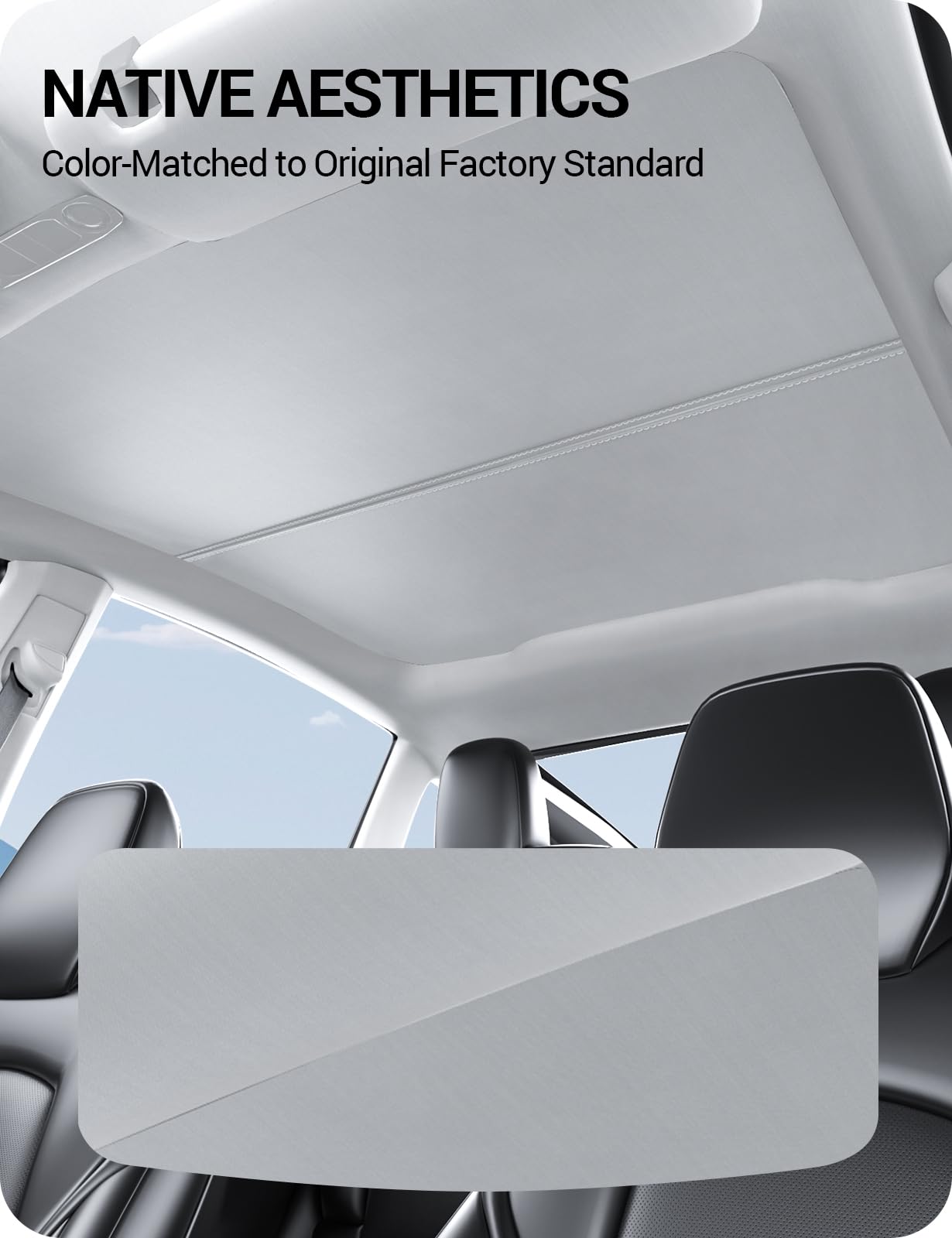 BASENOR 2025 2026 Tesla Model Y Juniper Accessories Sunshade Roof [No Gap] [Nano Ice-Crystal] Heat Insulation Foldable Glass Sunroof Cover, UV Protection Sun Shade for Model Y Juniper Launch Gray