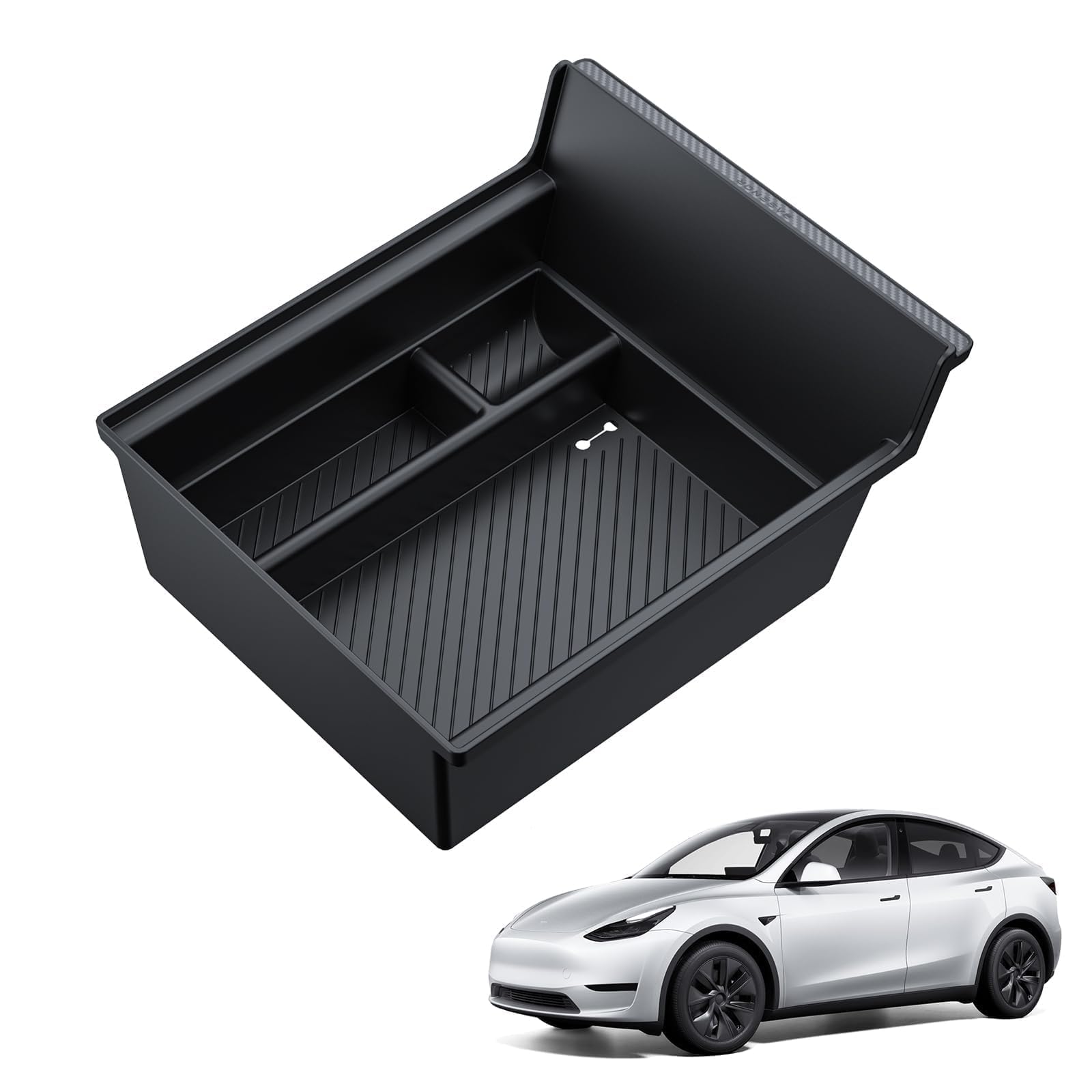 BASENOR Center Console Organizer Tray for Tesla Model Y 2021-2024 Model 3 2021-2023 (Carbon Edition), Tesla Console Hidden Drawer Storage Box Interior Accessories