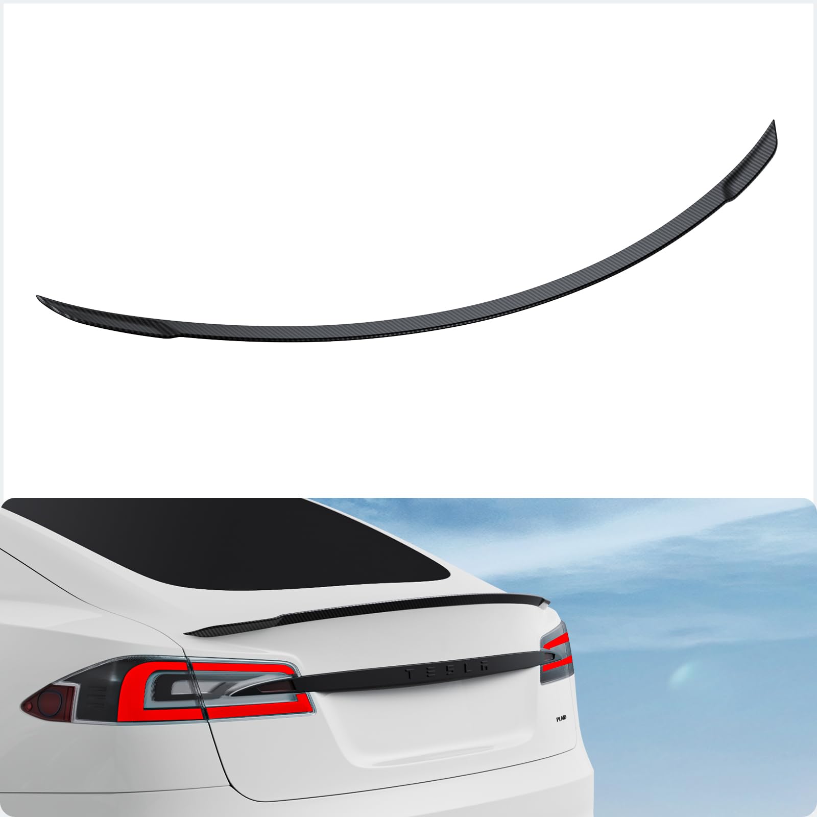 BASENOR 2022-2025 Tesla Model S Performance Spoiler ABS Material Rear Spoiler Wing OEM (Matte Carbon Fiber) Rear Trunk Lip Model S Pro Accessories