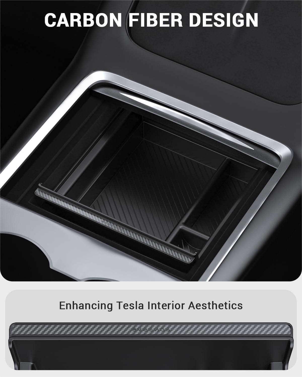 BASENOR Center Console Organizer Tray for Tesla Model Y 2021-2024 Model 3 2021-2023 (Carbon Edition), Tesla Console Hidden Drawer Storage Box Interior Accessories