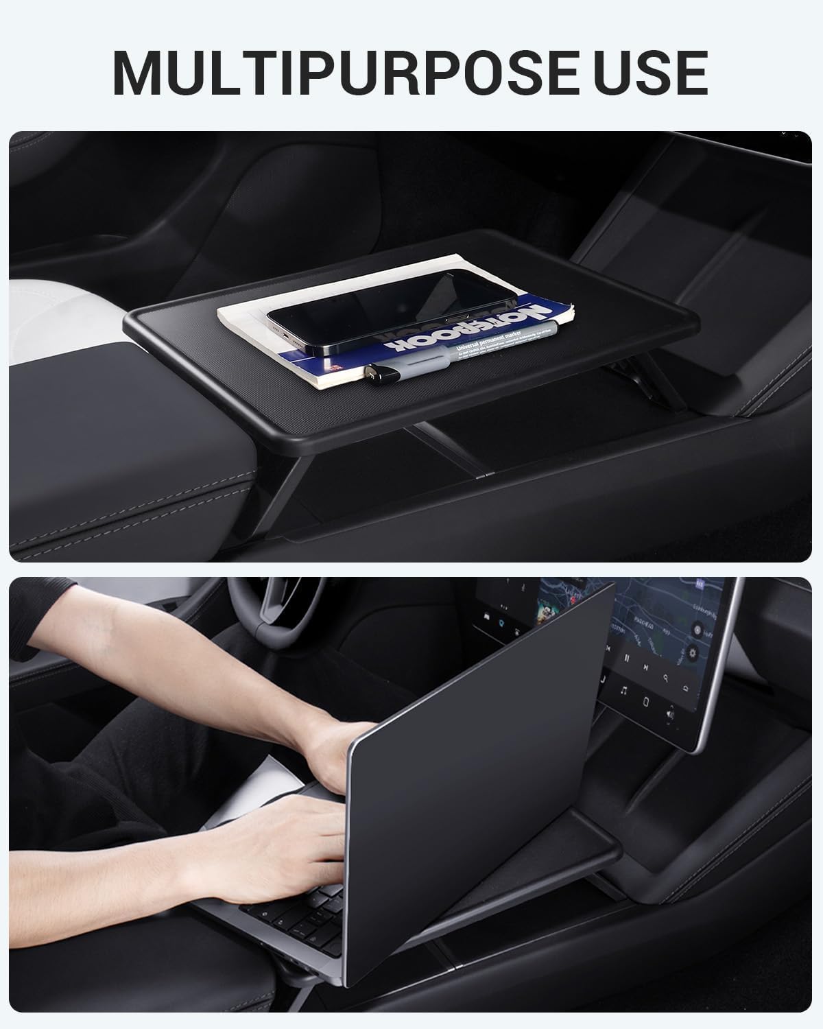 BASENOR Upgrade Tesla Model 3/Y Center Console Table Tray Anti-Slip Foldable Car Food Eating Laptop Desk for Road Trips, Model 3 Highland Interior Accessories 2024 2025 & Model Y 2025 Juniper