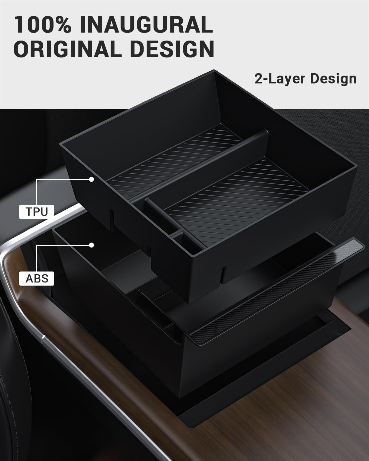 BASENOR 2026-2022 Tesla Model S Model X Center Console Organizer Tray(Carbon Edition), Armrest Storage Box for Model X/S Plaid/Long Range Refresh Console Accessories