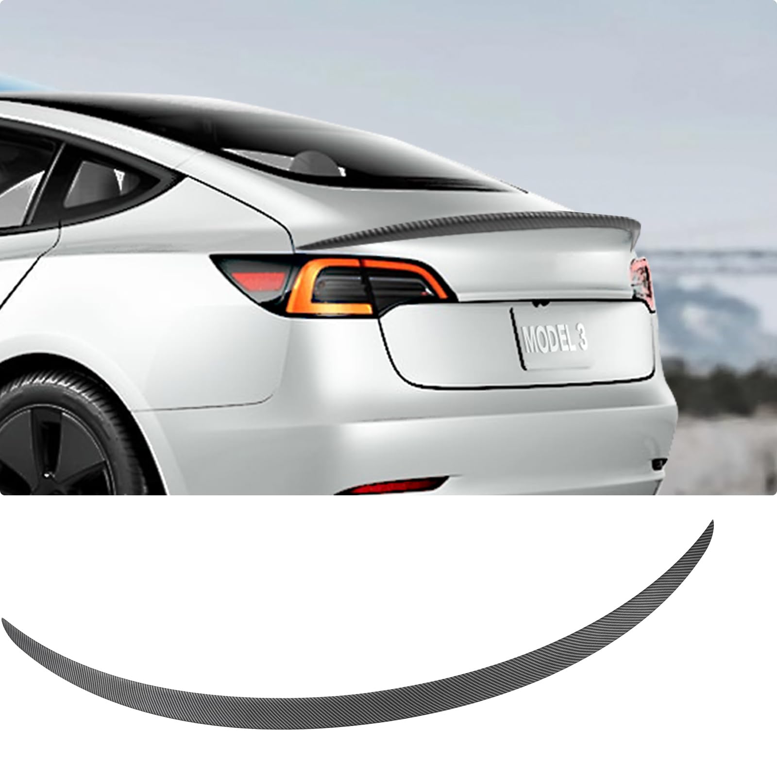 BASENOR 2017-2023 Tesla Model 3 Spoiler ABS Material Rear Spoiler Wing OEM Rear Trunk Lip Model 3 Accessories Matte Carbon Fiber