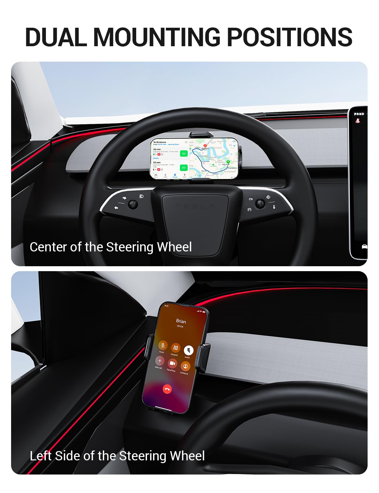 BASENOR Phone Mount for 2025 2026 Tesla Model Y Juniper/Model 3 Highland, Dashboard Phone Holder Does Not Block View [No Adhesive][Dual Arms][360° Adjustable] Tesla Accessories Fit All Smartphone - Image 3