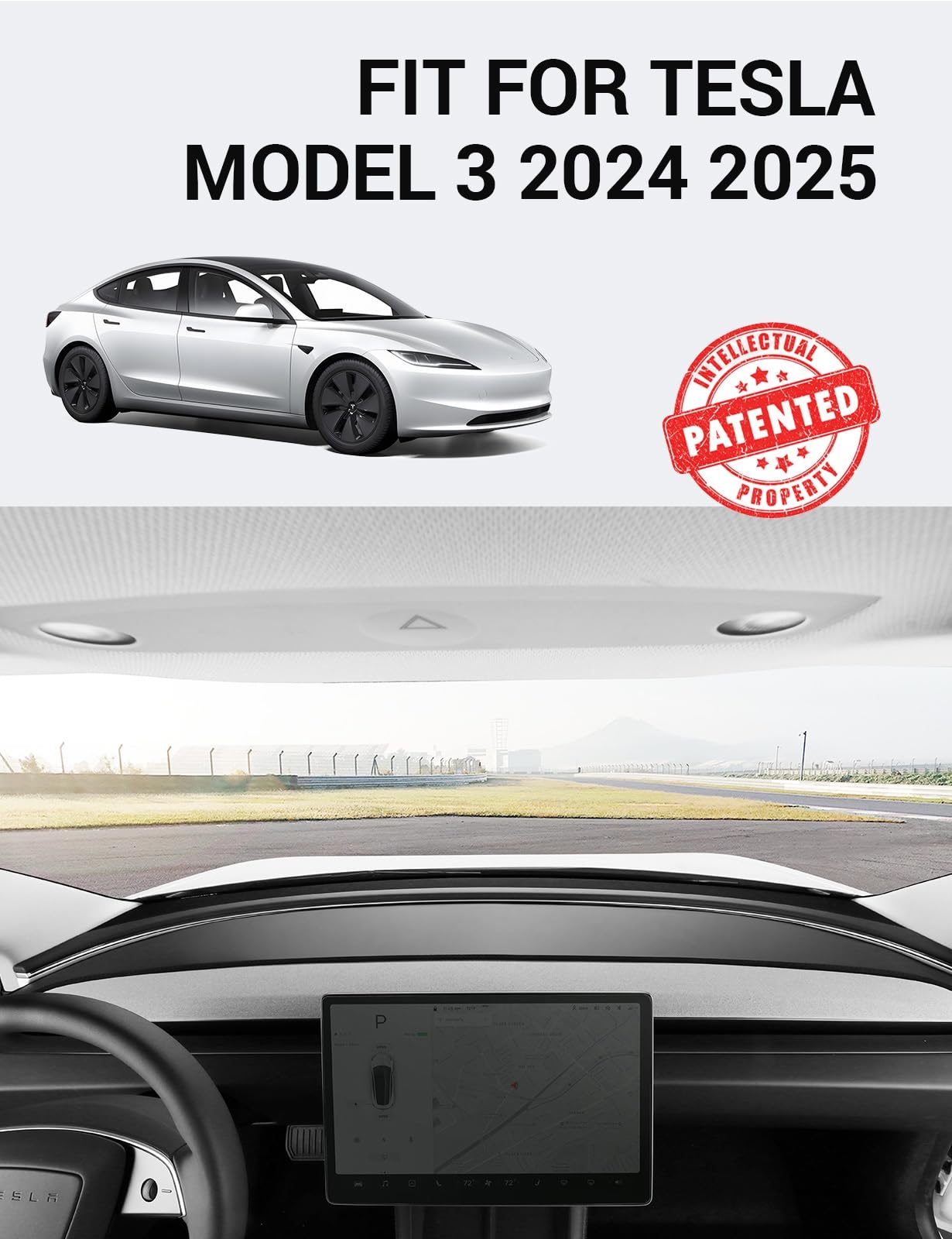 BASENOR Tesla Model 3 Highland Dashboard Cover Anti-Glare Leather Dashboard Pad Sun Protection Dash Mat for 2024 2025 Tesla Model 3 Decorative Interior Accessories Black