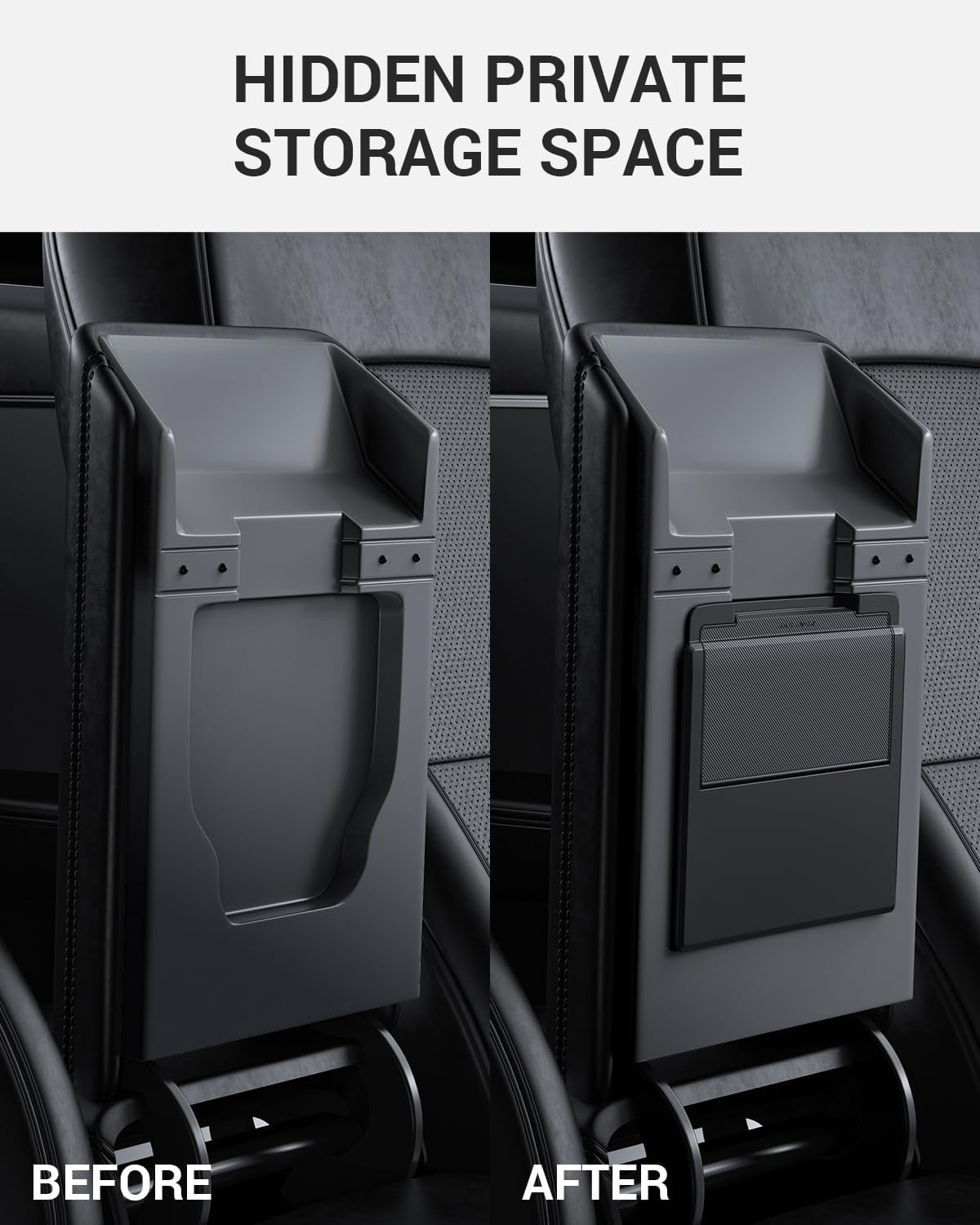 BASENOR 2025 2024 Tesla Model 3 Armrest Hidden Storage Box (Carbon Fiber Design) Center Console Armrest Secret Compartment Organizer for Model 3 Highland Refresh Accessories