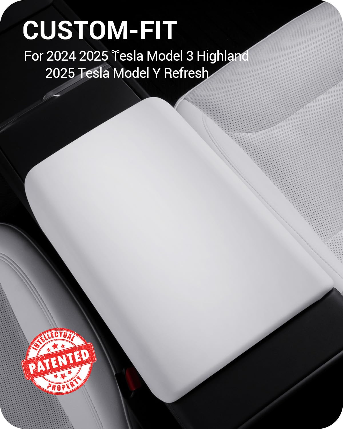 BASENOR Upgraded Center Console Cover for 2024 2025 Tesla Model 3 Refresh Highland New Tesla Model Y 2025 Refresh (Juniper) Non-Slip TPU Armrest Cover [No Logo] Arm Rest Protector Accessories White