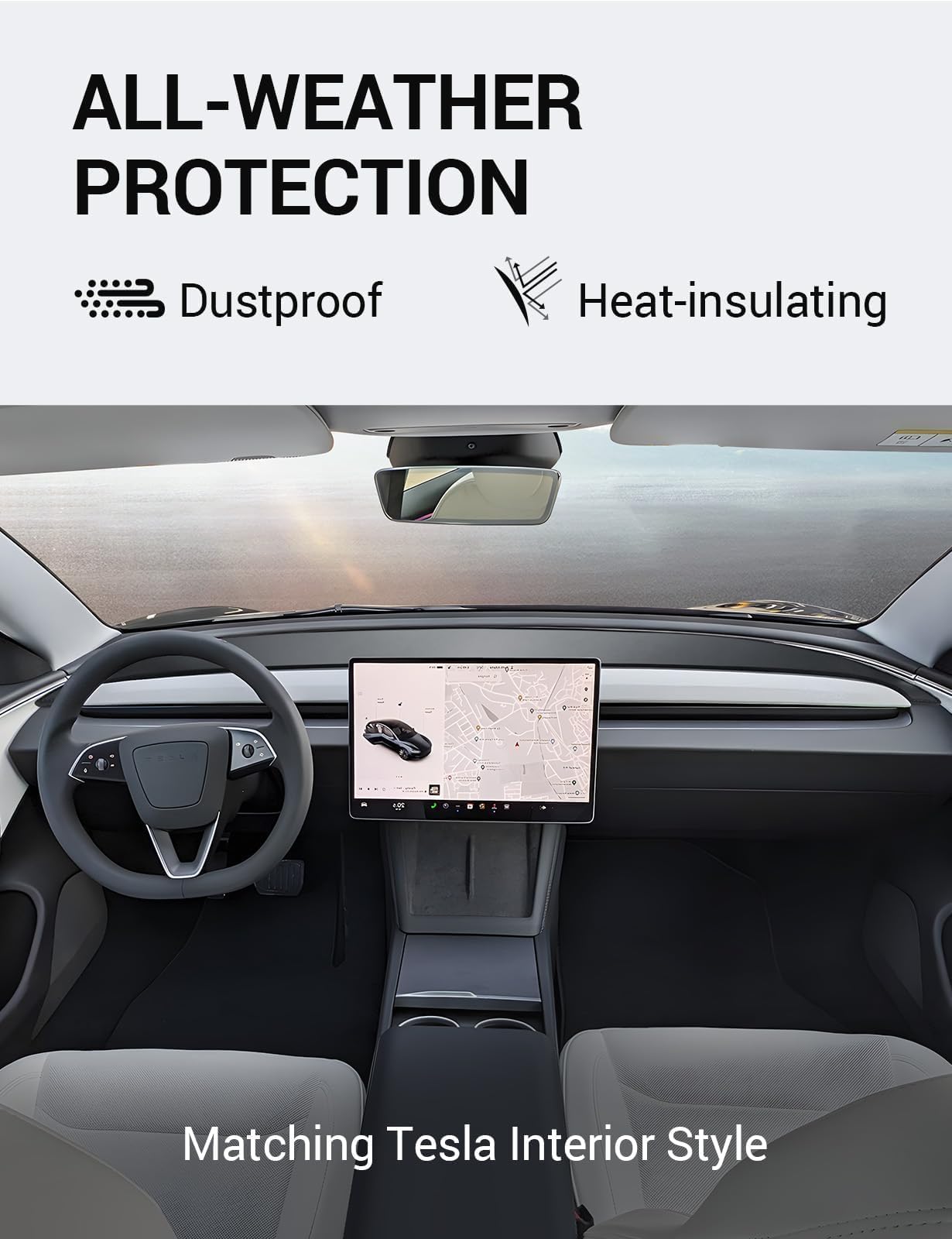 BASENOR Tesla Model 3 Highland Dashboard Cover Anti-Glare Leather Dashboard Pad Sun Protection Dash Mat for 2024 2025 Tesla Model 3 Decorative Interior Accessories Black