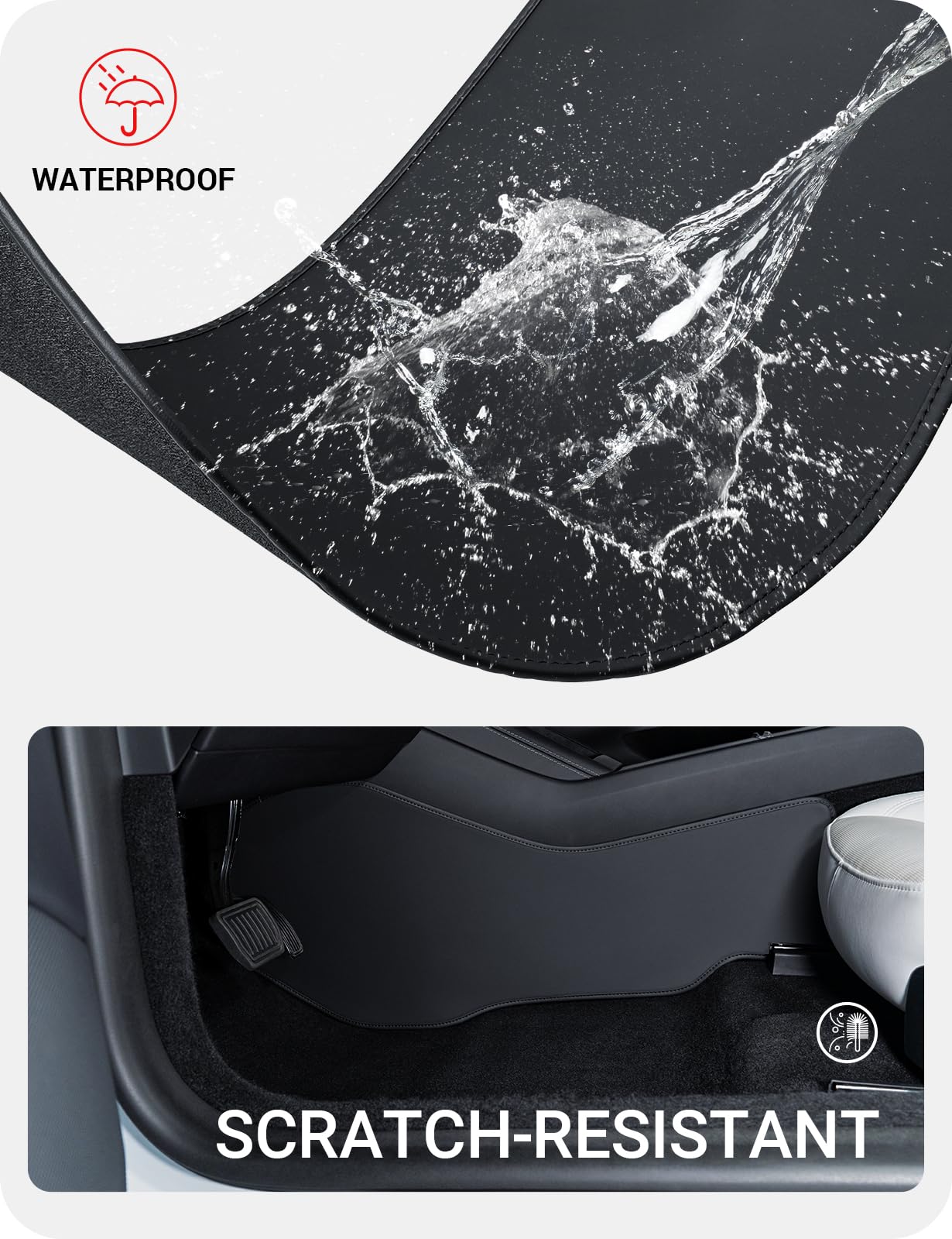 BASENOR 2025 2024 Tesla Model 3 Center Console Side Anti-Kick Mats, Waterproof & Dust Resistant Protector Cover Front Seat Side Leather Pad for Model 3 Highland Interior Accessories 2PCS