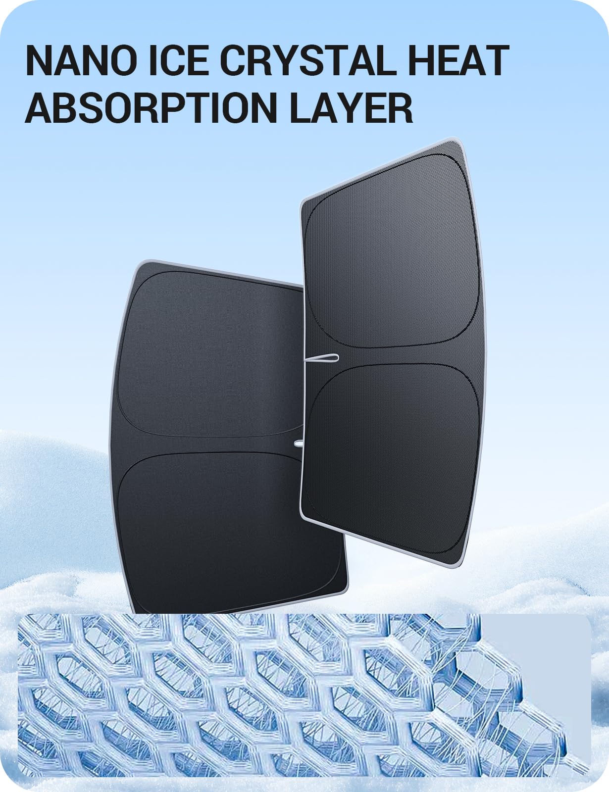 BASENOR 2025-2017 Tesla Model Y Model 3 Windshield Sunshade [Nano Ice Crystal], Folding Front Window Sun Shade Full Cover, Heat UV Protection Visor Tesla Accessories Black