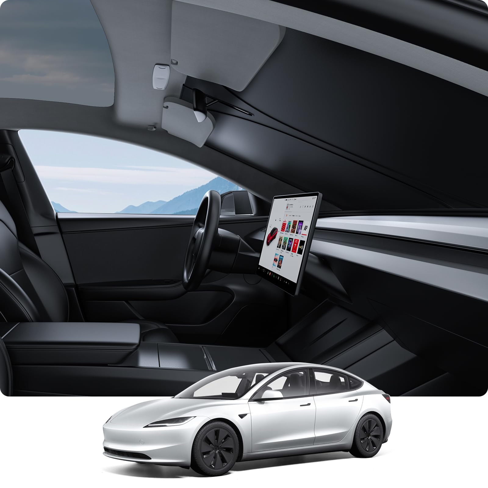 BASENOR 2026 Tesla Model Y/3 Windshield Sunshade, [Nano Ice Crystal] Folding Front Window Sun Shade Cover Heat UV Protection Visor Model Y/3 Accessories 2017-2026 (Standard/Premium/Performance)