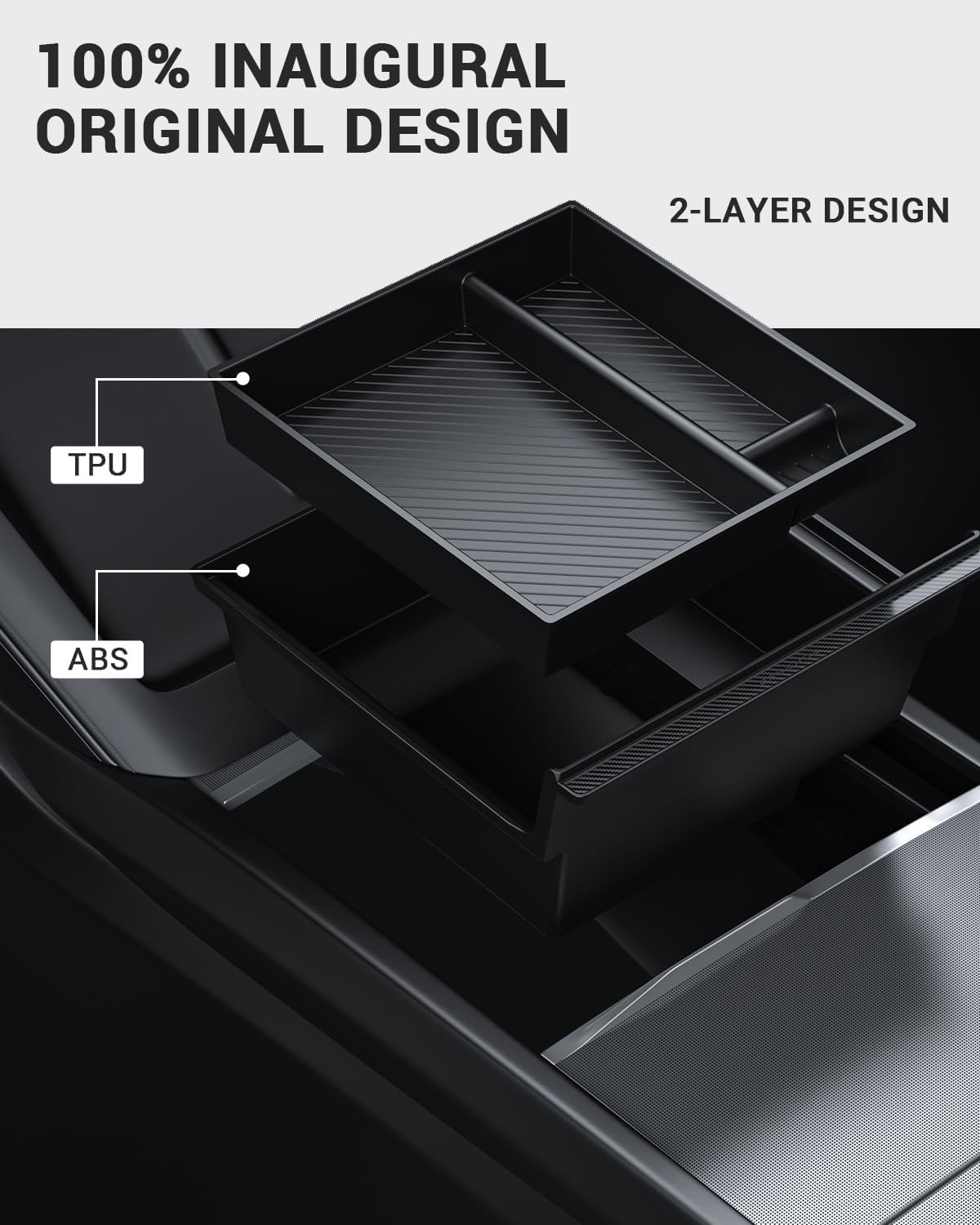 BASENOR 3PCS 2024 2025 Tesla Model 3 Center Console Organizer [Carbon Edition] Armrest Hidden Storage Box Custom for Model 3 Highland Interior Accessories