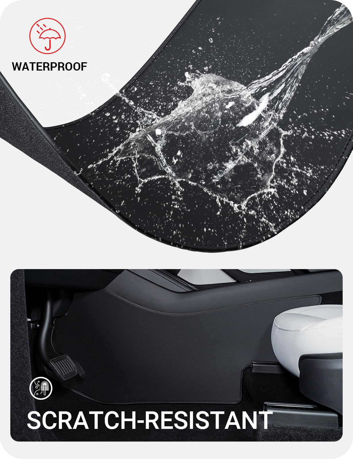 BASENOR 2025 2026 Tesla Model Y Center Console Side Anti-Kick Mats, Waterproof & Dust Resistant Protector Cover Front Seat for Model Y Juniper (Standard, Premium & Performance) Accessories 2PCS