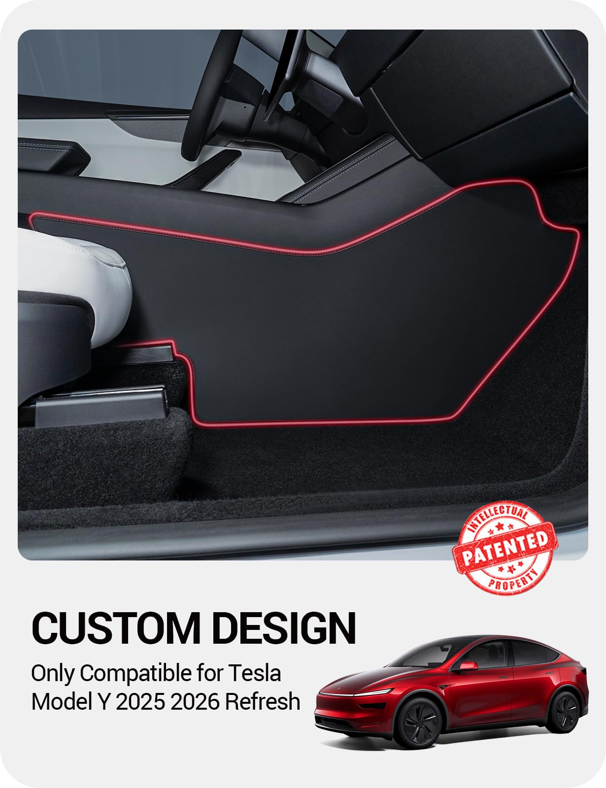 BASENOR 2025 2026 Tesla Model Y Center Console Side Anti-Kick Mats, Waterproof & Dust Resistant Protector Cover Front Seat for Model Y Juniper (Standard, Premium & Performance) Accessories 2PCS