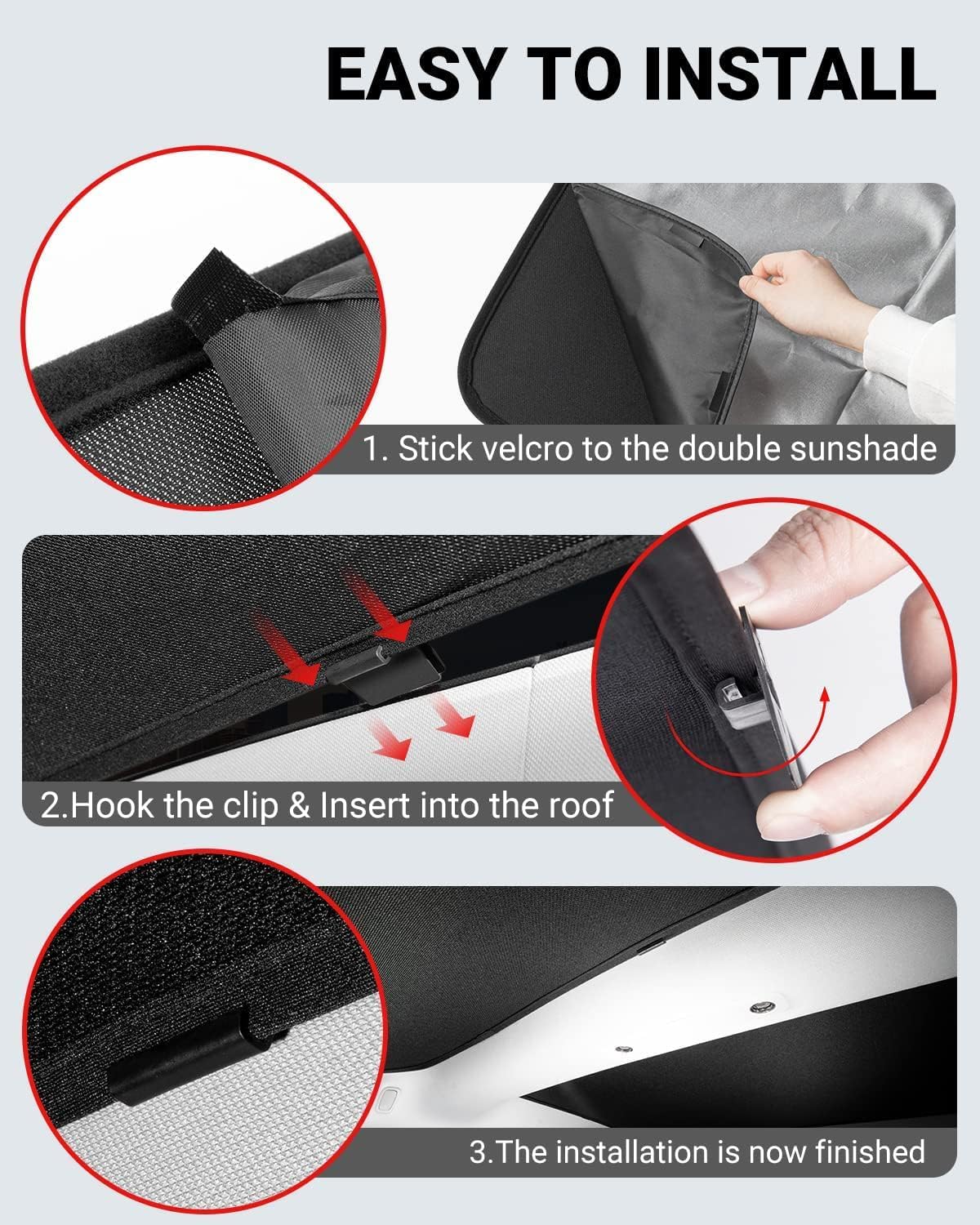 BASENOR Tesla Model S Glass Roof Sunshade - UV Protection, Foldable Sunroof Sunshade, Top Window Sun Shades, Heat Isolate, Split Type, Upgraded Black