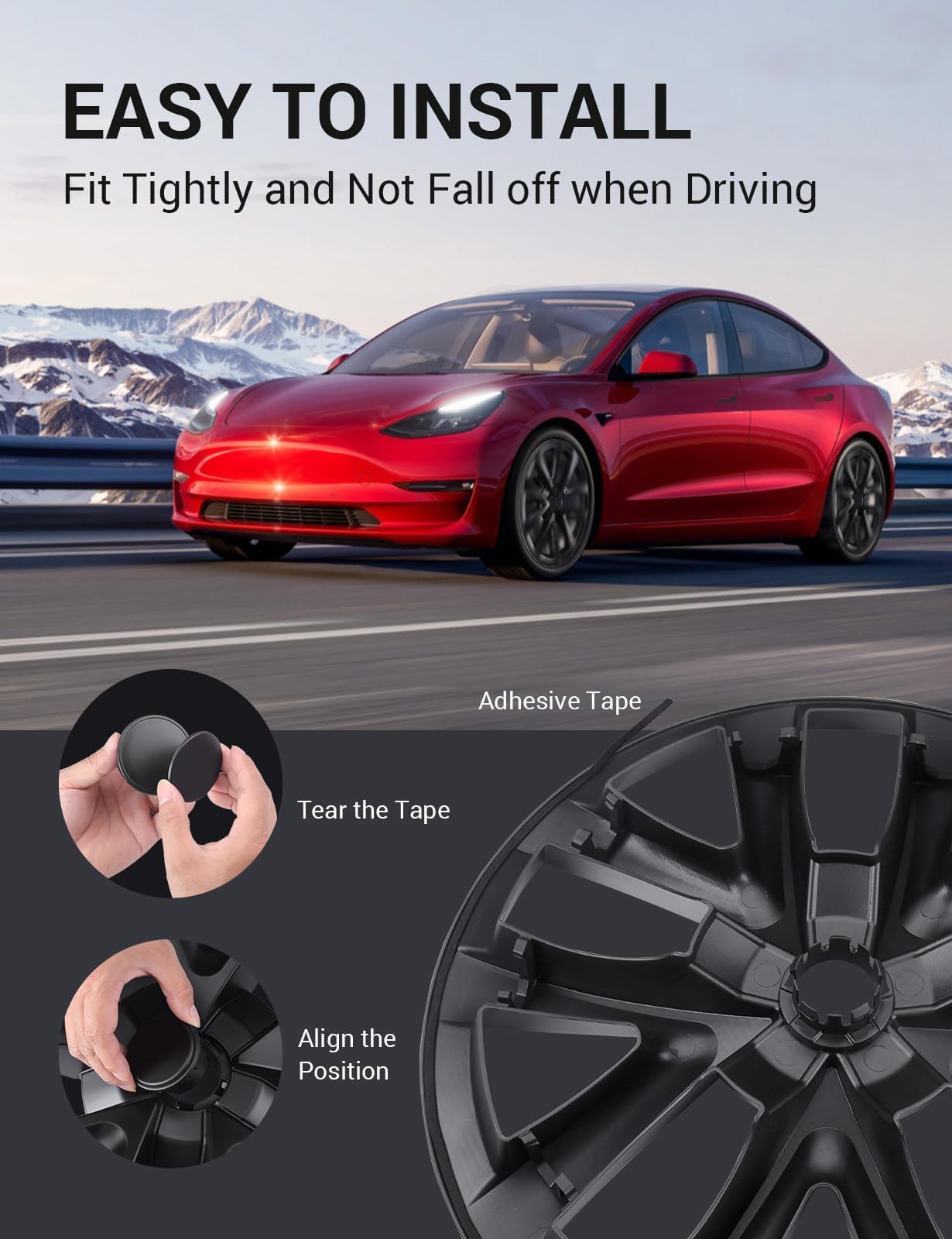 2017-2023 Tesla Model 3 18" Wheel Covers - Performance Hubcaps Matte Black 4PCS | BASENOR