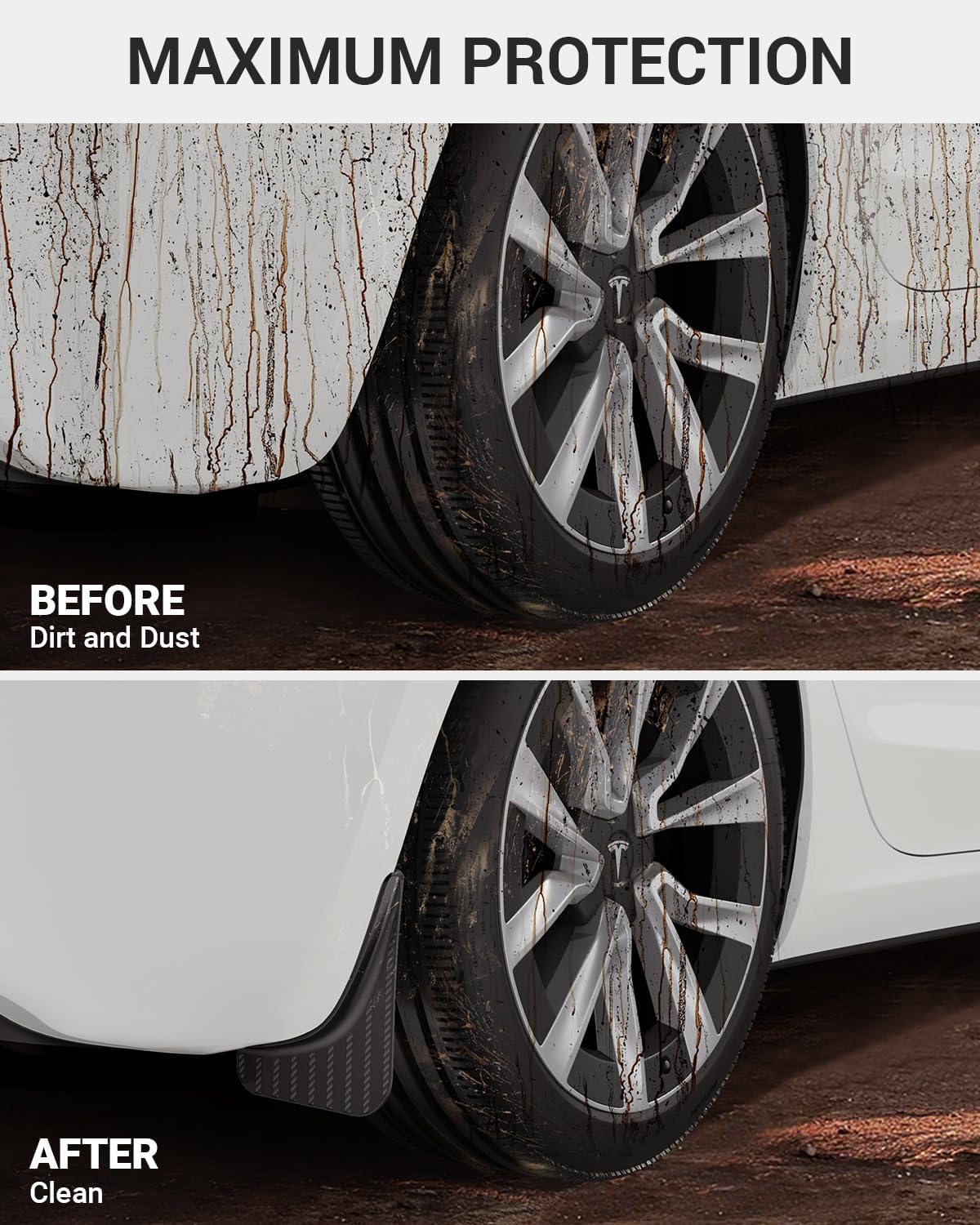 BASENOR New Version 2024 2025 Tesla Model 3 Highland Mud Flaps Splash Guards [No Drilling No Tape] [10x Stronger] All Weather Tire Protector Mudflaps for Model 3 Exterior Accessories