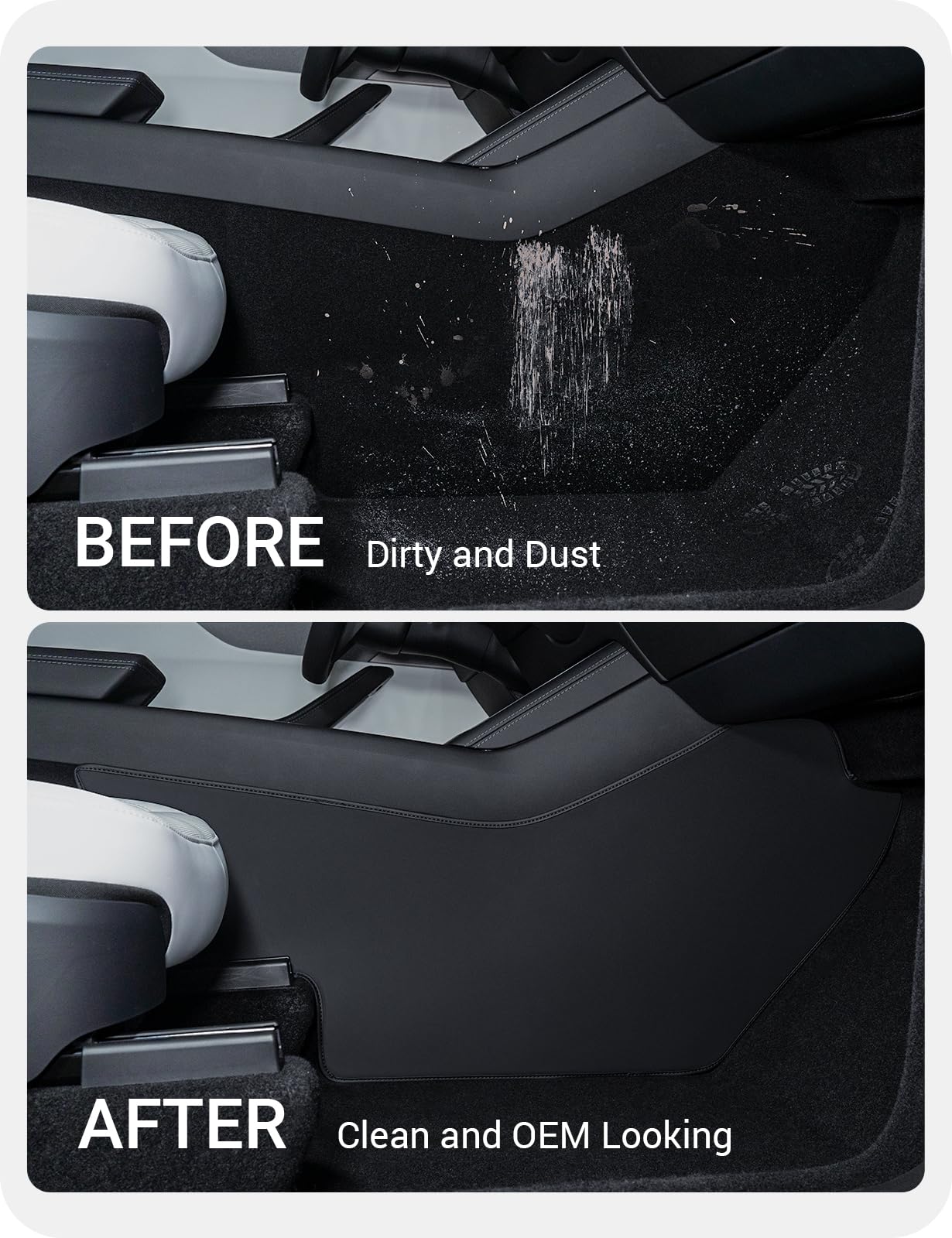 BASENOR 2025 2026 Tesla Model Y Center Console Side Anti-Kick Mats, Waterproof & Dust Resistant Protector Cover Front Seat for Model Y Juniper (Standard, Premium & Performance) Accessories 2PCS