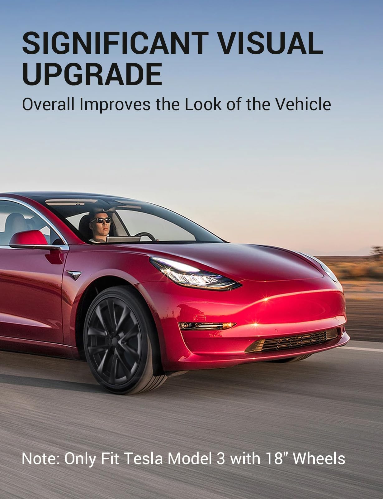 2017-2023 Tesla Model 3 18" Wheel Covers - Performance Hubcaps Matte Black 4PCS | BASENOR