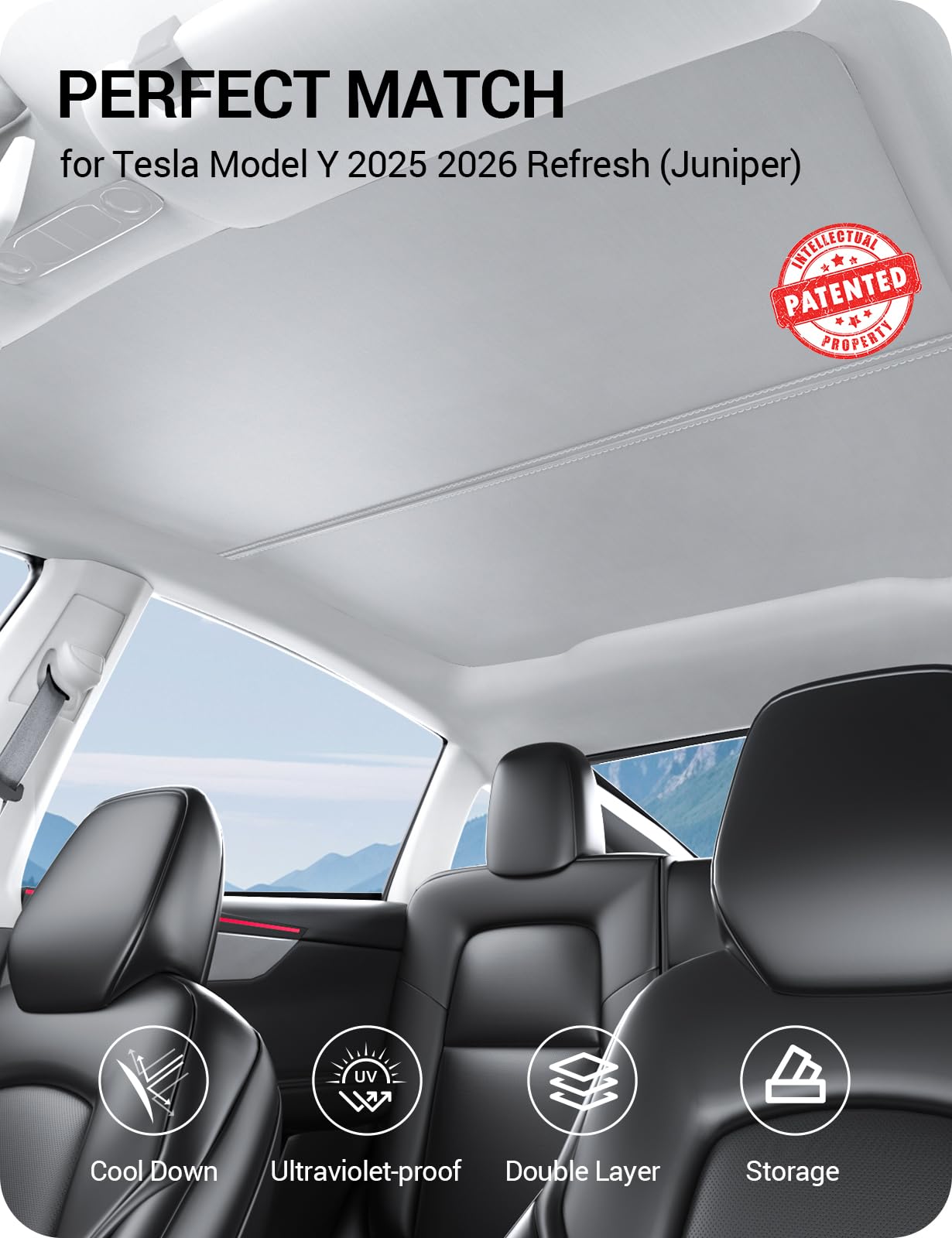 BASENOR 2025 2026 Tesla Model Y Juniper Accessories Sunshade Roof [No Gap] [Nano Ice-Crystal] Heat Insulation Foldable Glass Sunroof Cover, UV Protection Sun Shade for Model Y Juniper Launch Gray