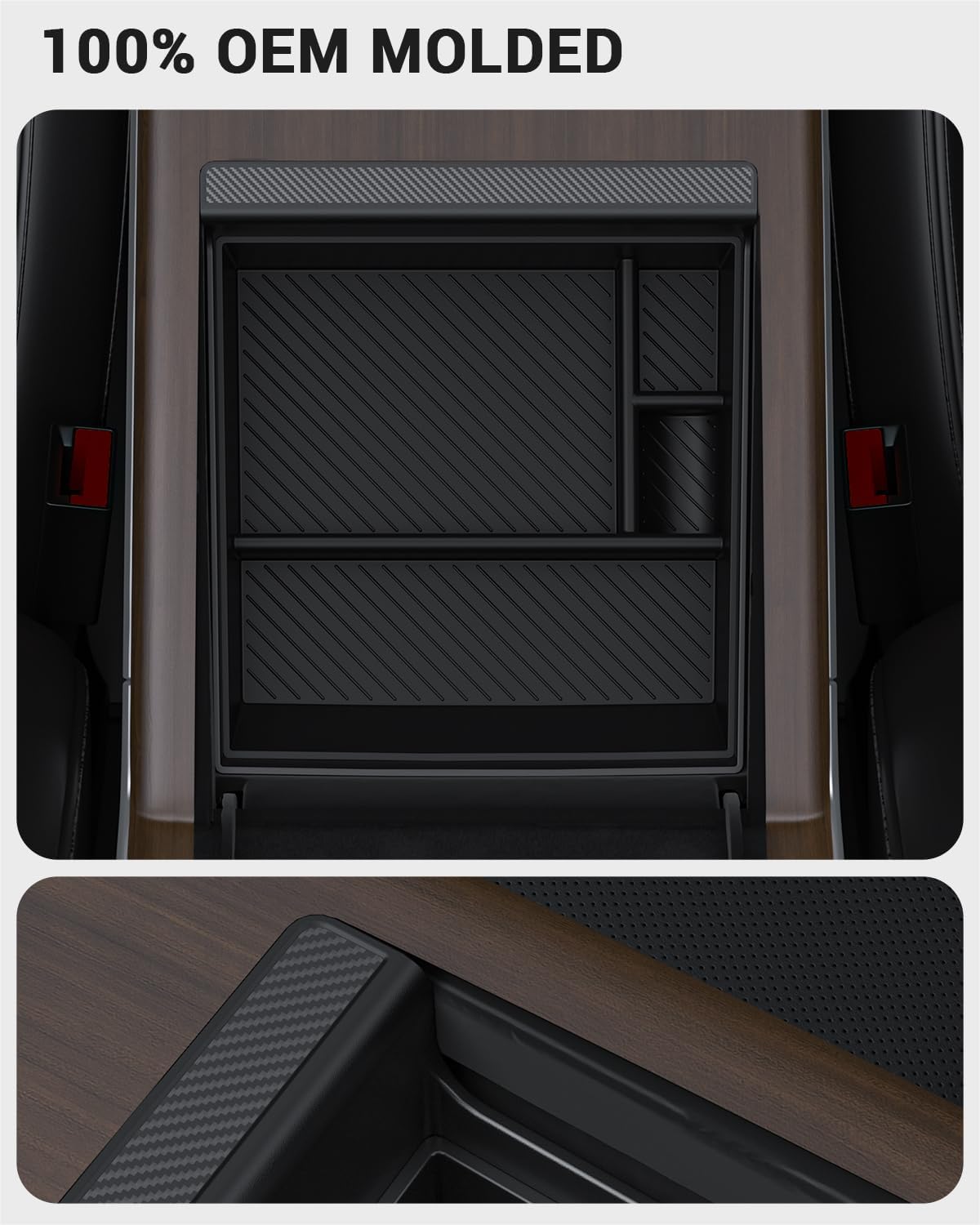 BASENOR 2026-2022 Tesla Model S Model X Center Console Organizer Tray(Carbon Edition), Armrest Storage Box for Model X/S Plaid/Long Range Refresh Console Accessories