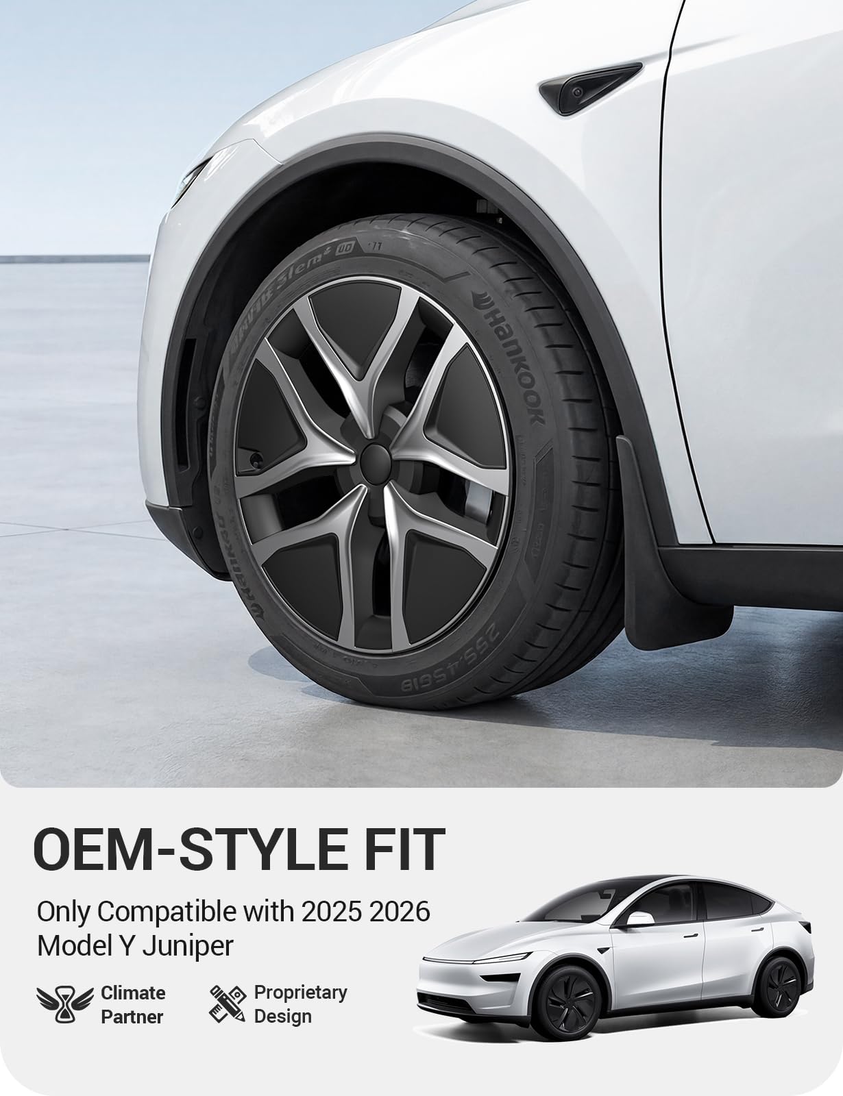 2025-2026 Tesla Model Y Juniper 19" Wheel Covers - Aerodynamic Hubcaps Black & Silver | BASENOR