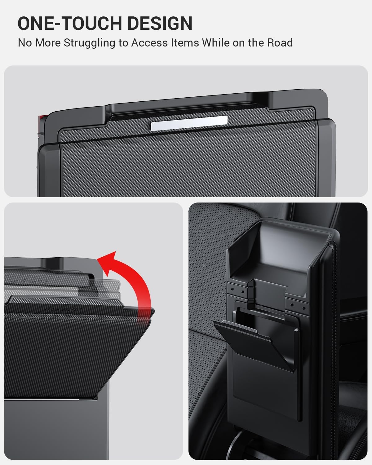 BASENOR 2025 2024 Tesla Model 3 Armrest Hidden Storage Box (Carbon Fiber Design) Center Console Armrest Secret Compartment Organizer for Model 3 Highland Refresh Accessories