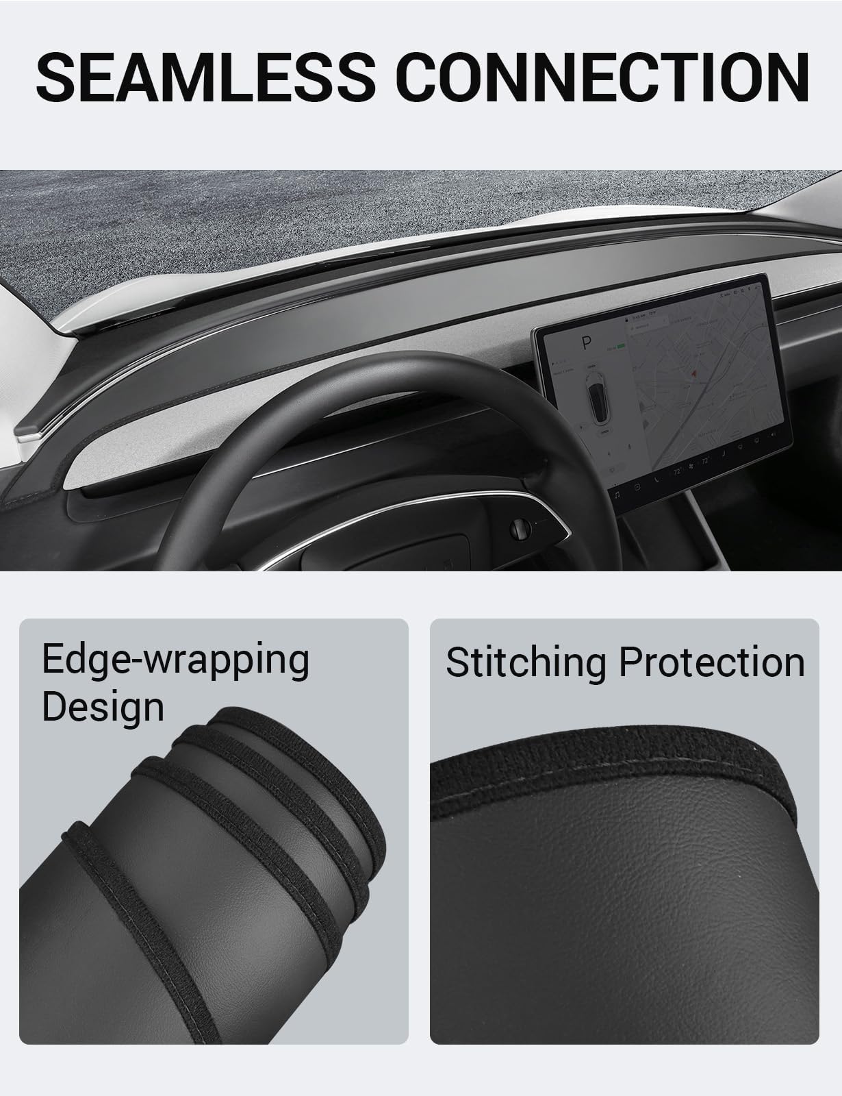 BASENOR Tesla Model 3 Highland Dashboard Cover Anti-Glare Leather Dashboard Pad Sun Protection Dash Mat for 2024 2025 Tesla Model 3 Decorative Interior Accessories Black
