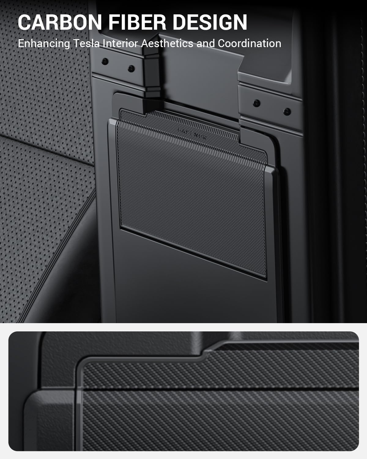 BASENOR 2025 2024 Tesla Model 3 Armrest Hidden Storage Box (Carbon Fiber Design) Center Console Armrest Secret Compartment Organizer for Model 3 Highland Refresh Accessories