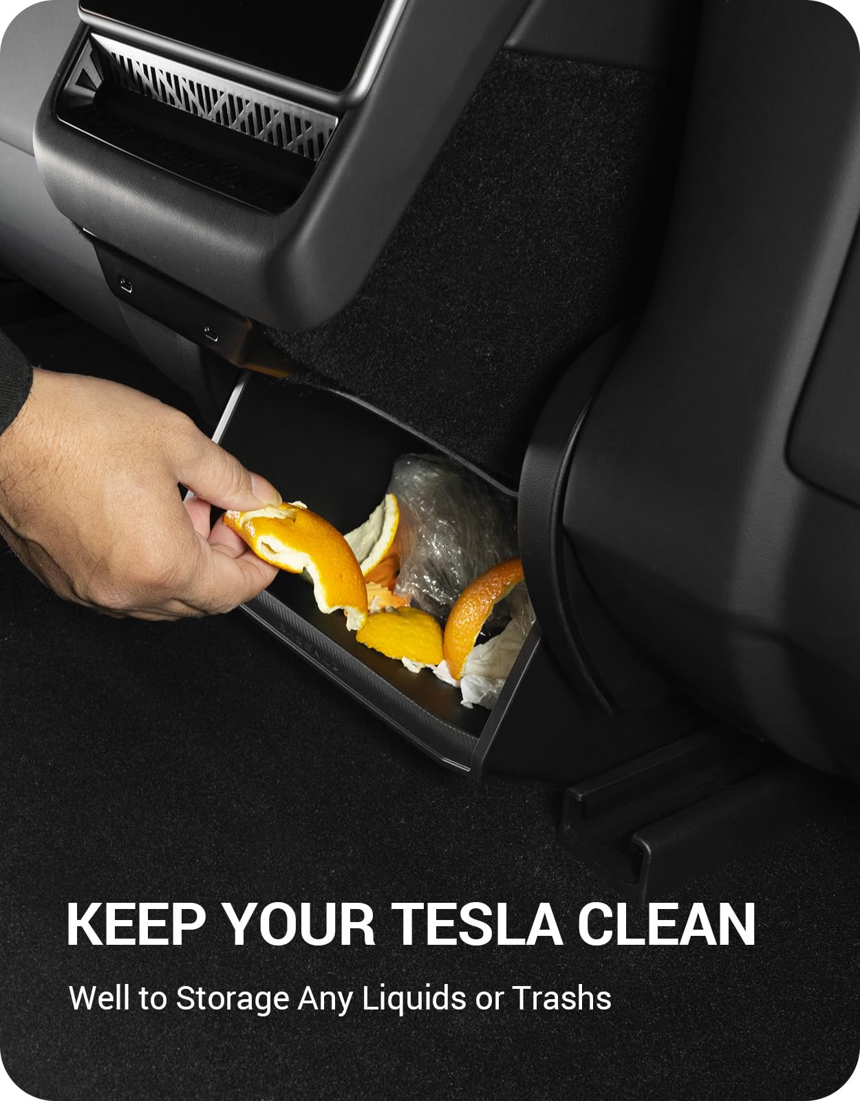 BASENOR 2024 2025 Tesla Model 3 Rear Trash Can Center Console Organizer [Carbon Edition] Backseat Storage Box Rear Middle Bin 2nd Row Seat Organizer for Model 3 Interior Accessories