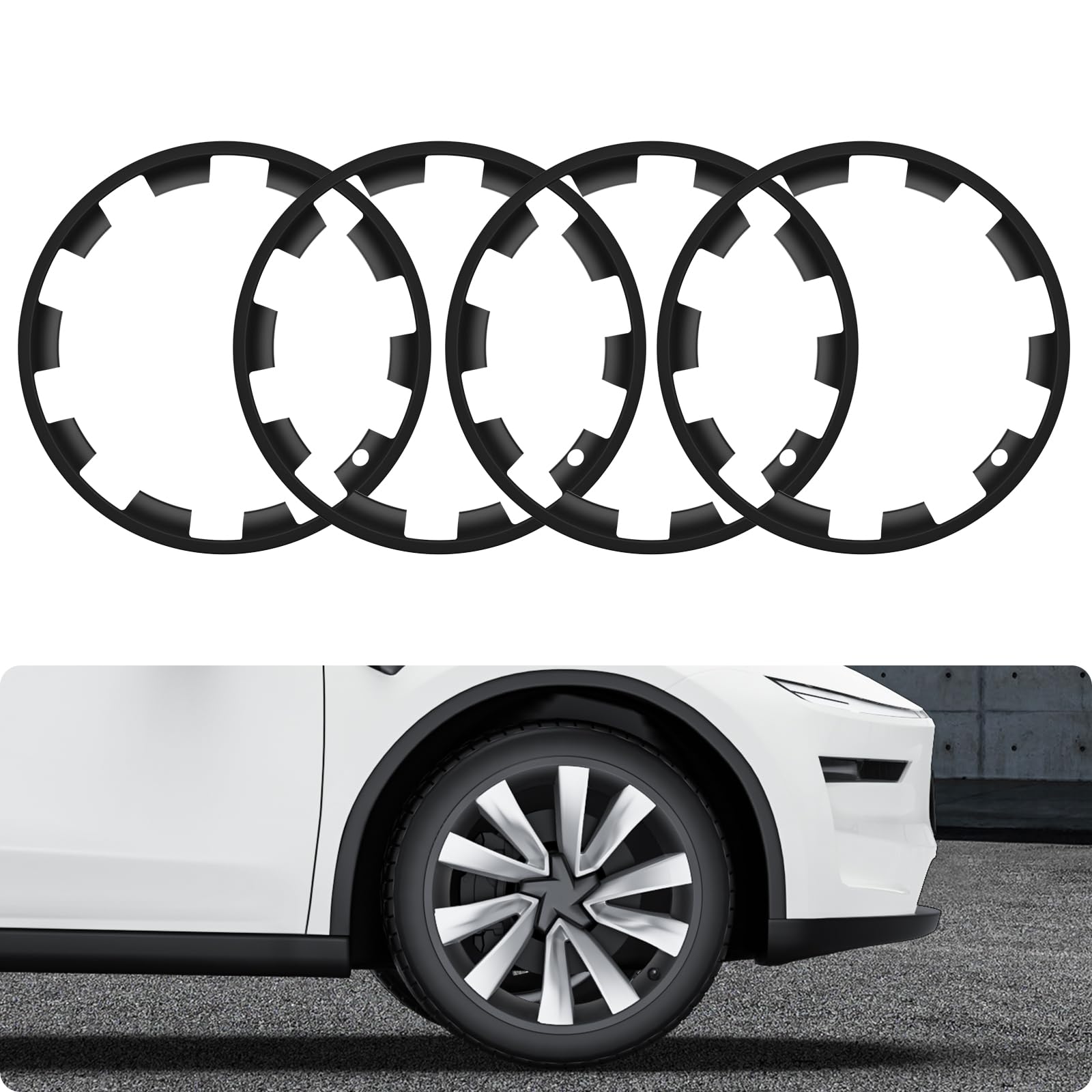BASENOR 2026 2025 Tesla Model Y Juniper 20 Inch Wheel Rim Protector, Rim Guard Hubcap Curb Rash Cover, Car Protection Tire Trim Rings for Model Y Exterior Accessories Matte Black