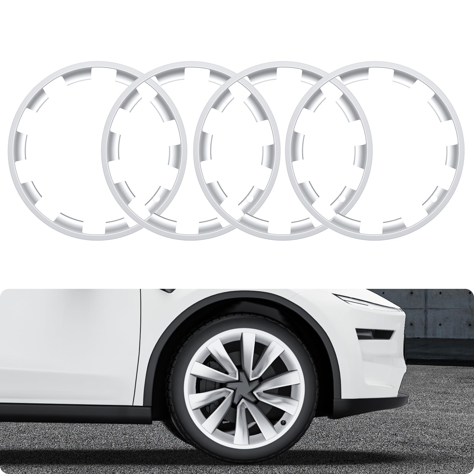 BASENOR 2026 2025 Tesla Model Y Juniper 20 Inch Wheel Rim Protector, Rim Guard Hubcap Curb Rash Cover, Car Protection Tire Trim Rings for Model Y Exterior Accessories Silver