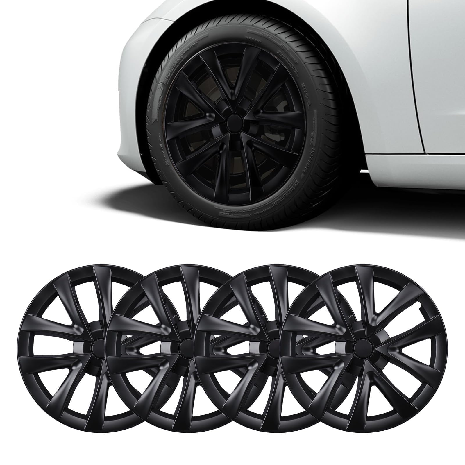 2017-2023 Tesla Model 3 18" Wheel Covers - Performance Hubcaps Matte Black 4PCS | BASENOR