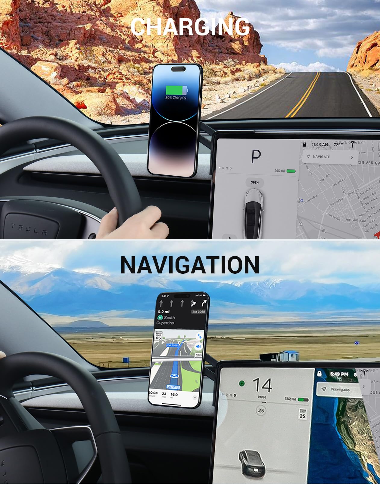 BASENOR Phone Mount for 2025 2026 Tesla Model Y Juniper Tesla Model 3 Highland [Strongest Magnet Power] Magnetic Holder 360° Adjustable Stand Accessories (Standard/Premium/Performance)