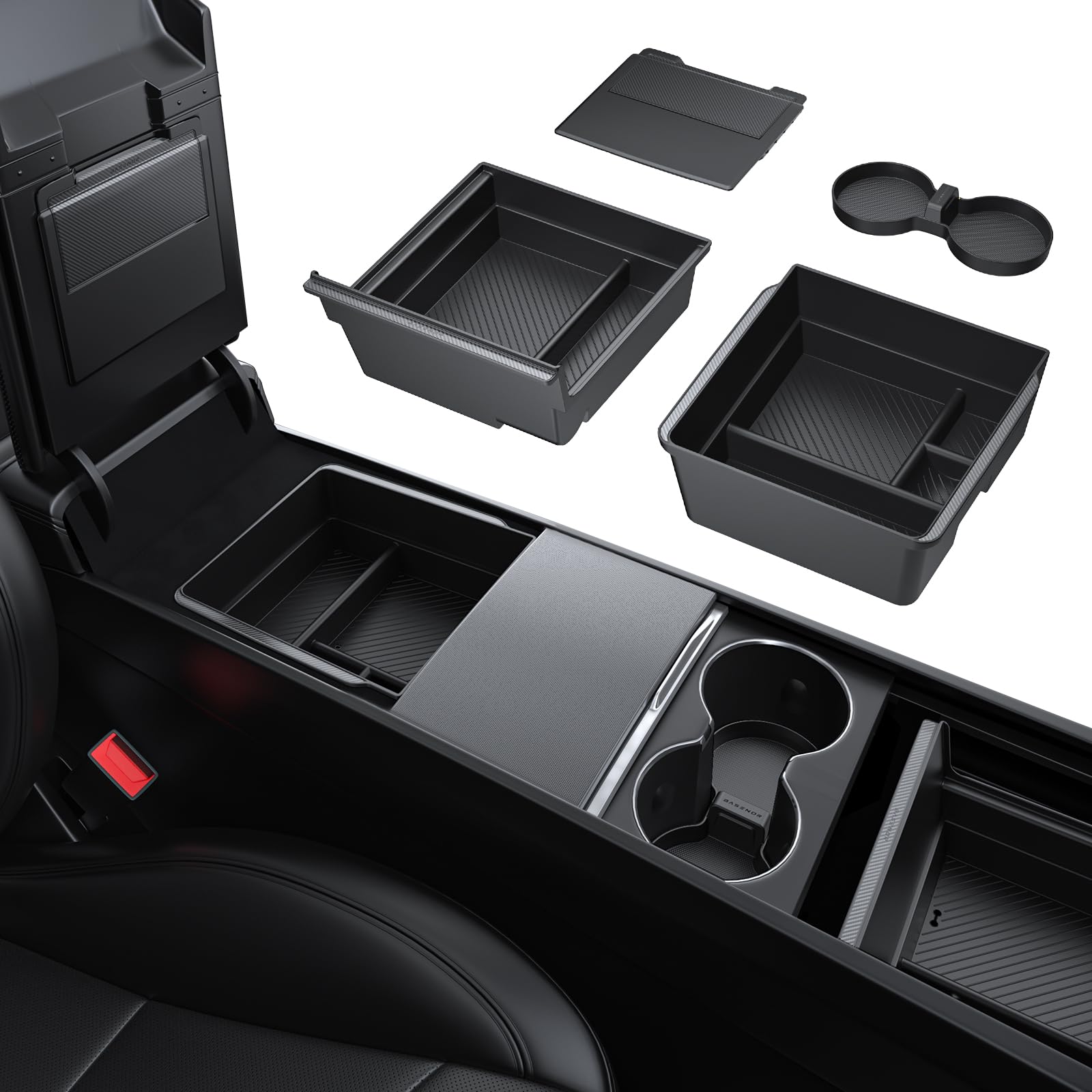 BASENOR 4PCS Center Console Organizer for 2025 2026 Model Y Juniper 2024 2025 Tesla 3 Highland