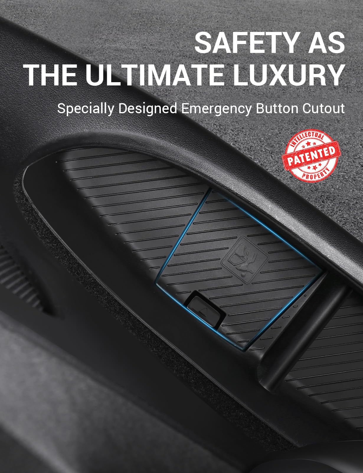 BASENOR 2024-2020 Tesla Model Y Door Side Storage Box with Emergency Button Cutout, Door Organizer Pocket Liners, Waterproof TPE Front & Rear Side Tray Protector Liner Set of 4