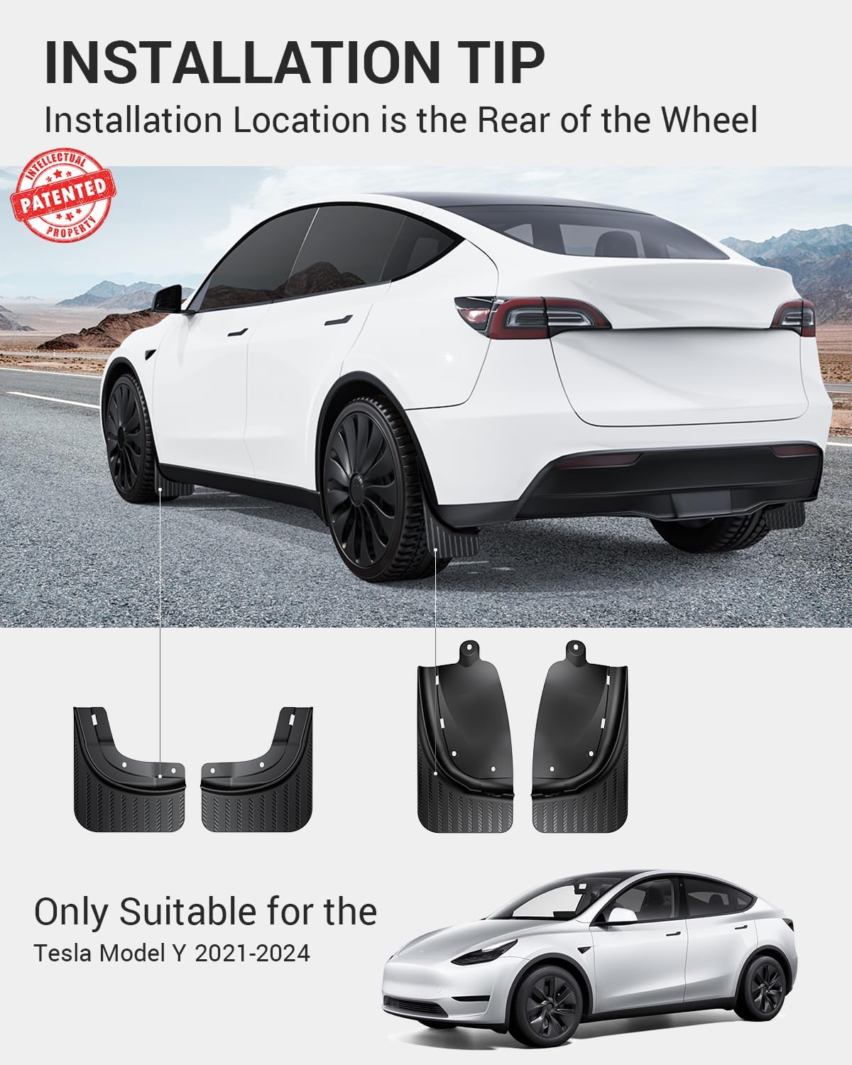 BASENOR New Version Tesla Model Y Mud Flaps Fenders [No Drilling No Tape] [10X Stronger] All Weather Tire Protector Splash Guards Mudflaps for Tesla Exterior Accessories