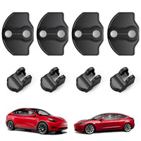 BASENOR 2026 2025 Tesla Model Y Juniper Model 3 Door Lock Cover Protector [Carbon Edition] [No Tape Requried], Door Striker Latches Stopper Covers for 2017-2026 Model Y (8PCS)/Model 3 (6PCS)