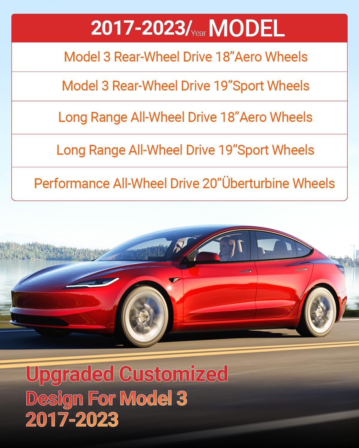 2017-2023 Tesla Model 3 18" Wheel Covers - Performance Hubcaps Matte Black 4PCS | BASENOR