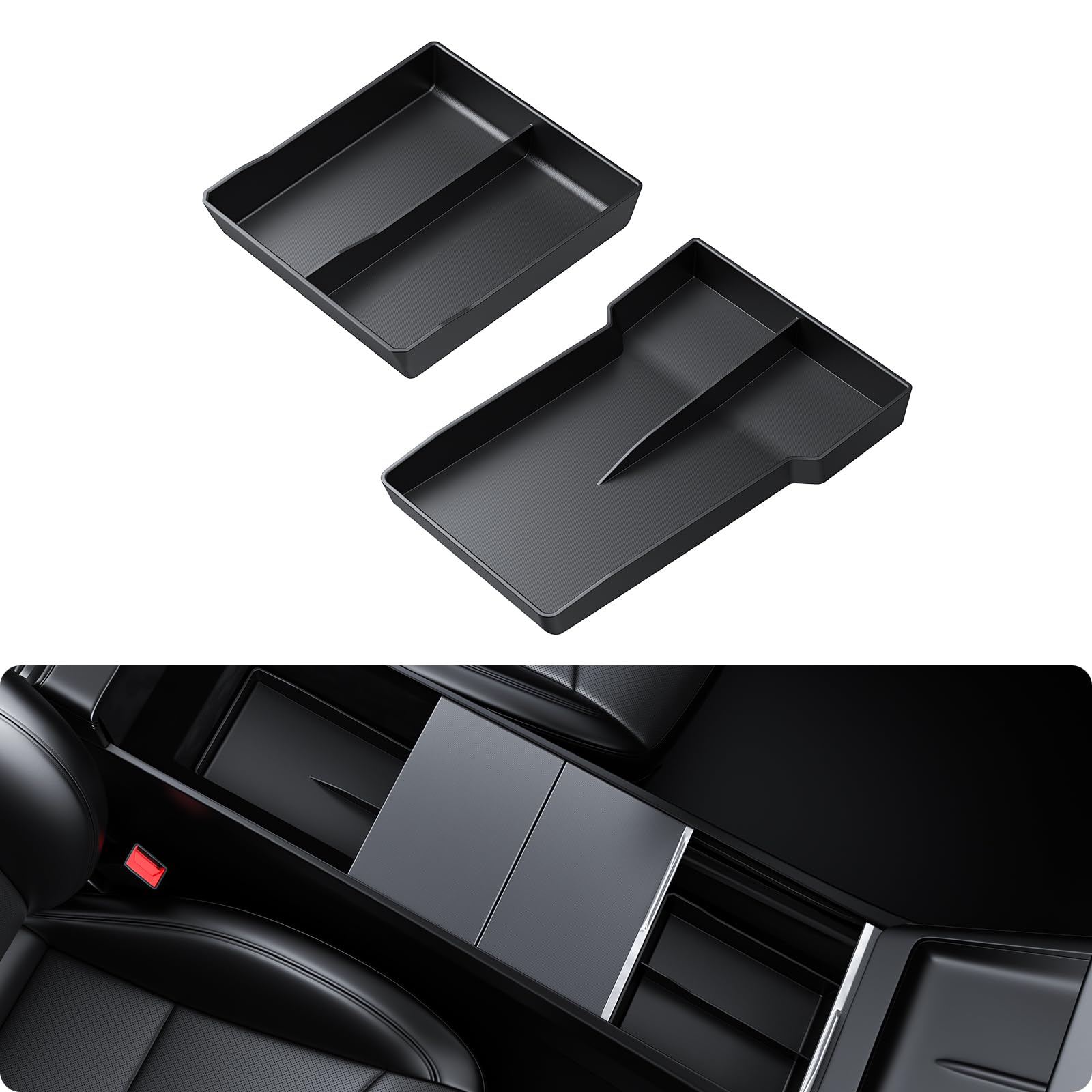 BASENOR Upgraded 2024 2025 Tesla Model 3 Highland Lower Center Console Organizer Tray, Bottom Console Storage Box Pad Refresh Interior Accessories