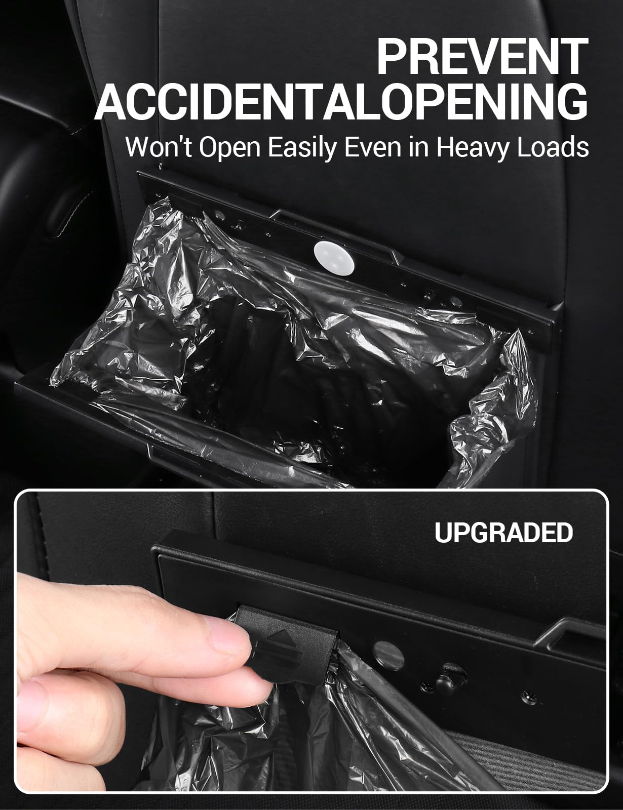 BASENOR 2026 Upgraded Tesla Model Y/3/S/X Cybertruck Trash Can, [Strong Magnetic] [Waterproof] LED Light Garbage Bin Leather Garbage Can, Seat Back Hanging Interior Accessories 2017-2026