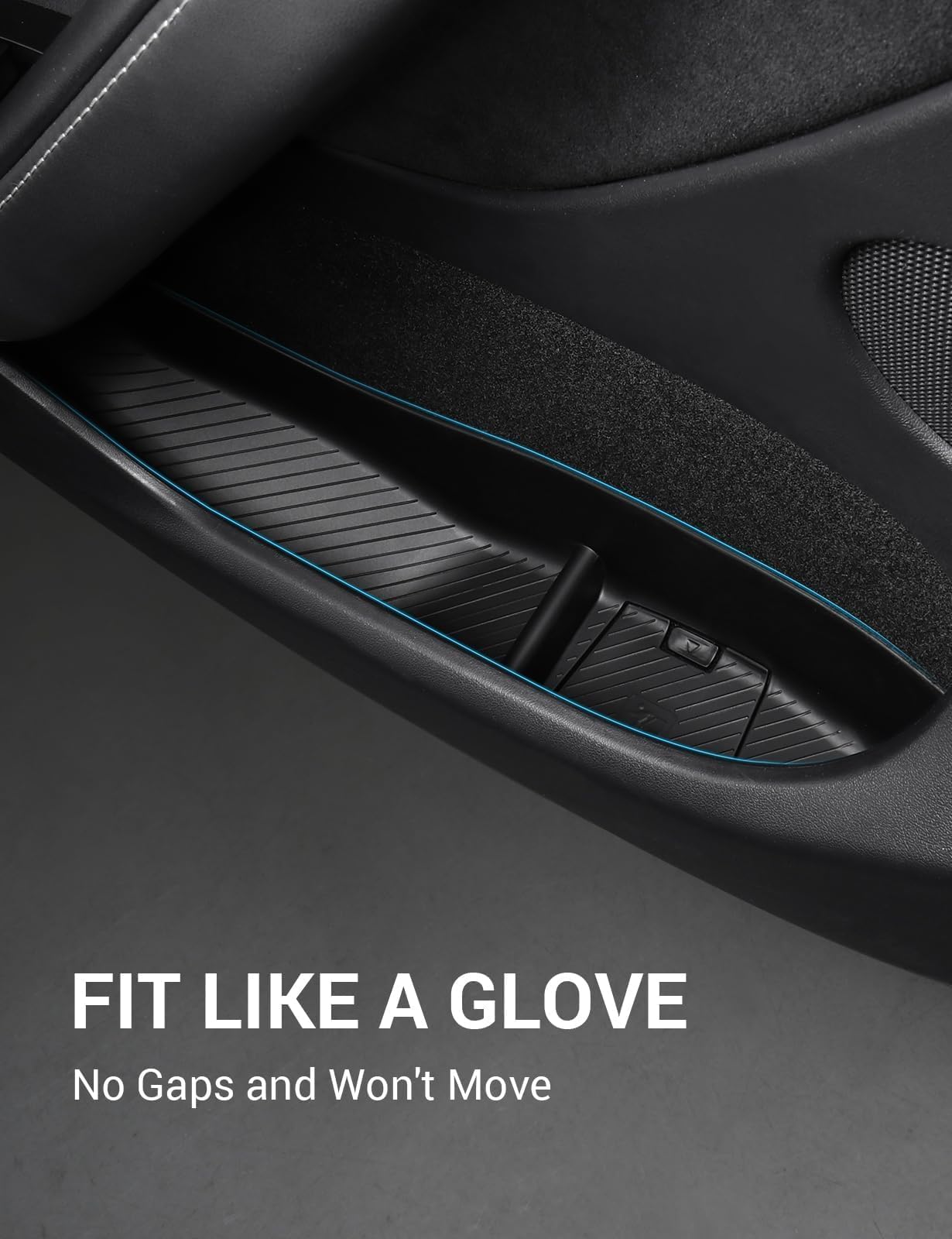 BASENOR 2024-2020 Tesla Model Y Door Side Storage Box with Emergency Button Cutout, Door Organizer Pocket Liners, Waterproof TPE Front & Rear Side Tray Protector Liner Set of 4