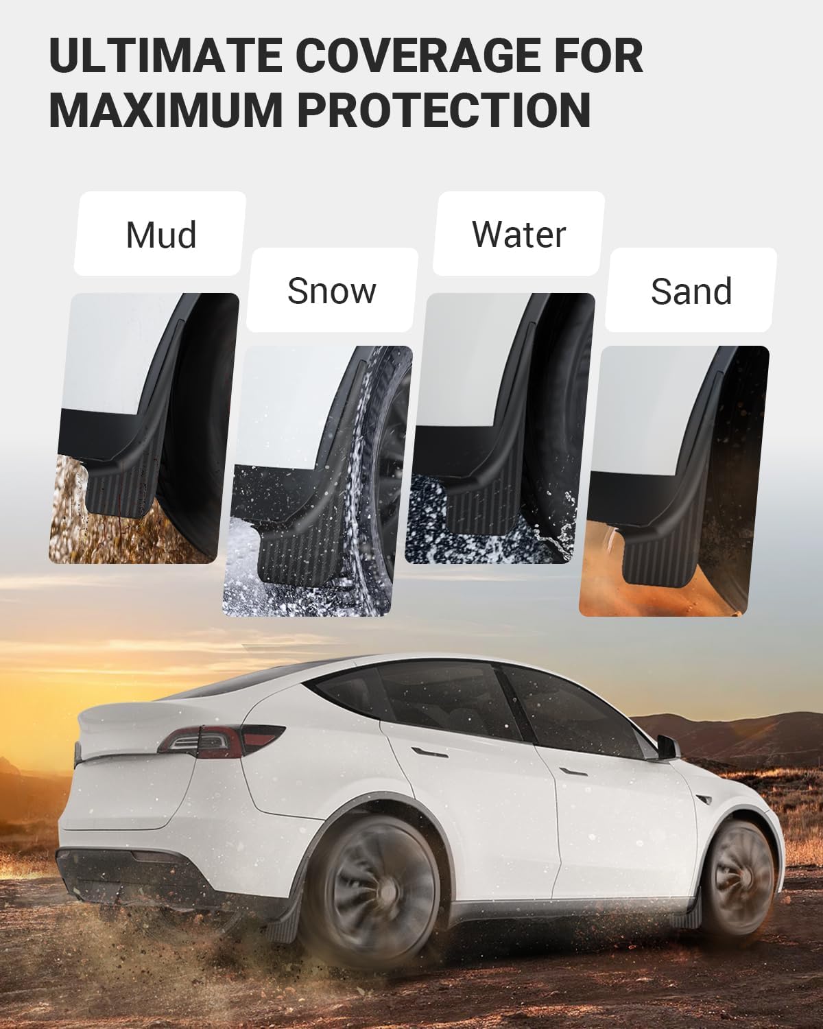BASENOR New Version Tesla Model Y Mud Flaps Fenders [No Drilling No Tape] [10X Stronger] All Weather Tire Protector Splash Guards Mudflaps for Tesla Exterior Accessories