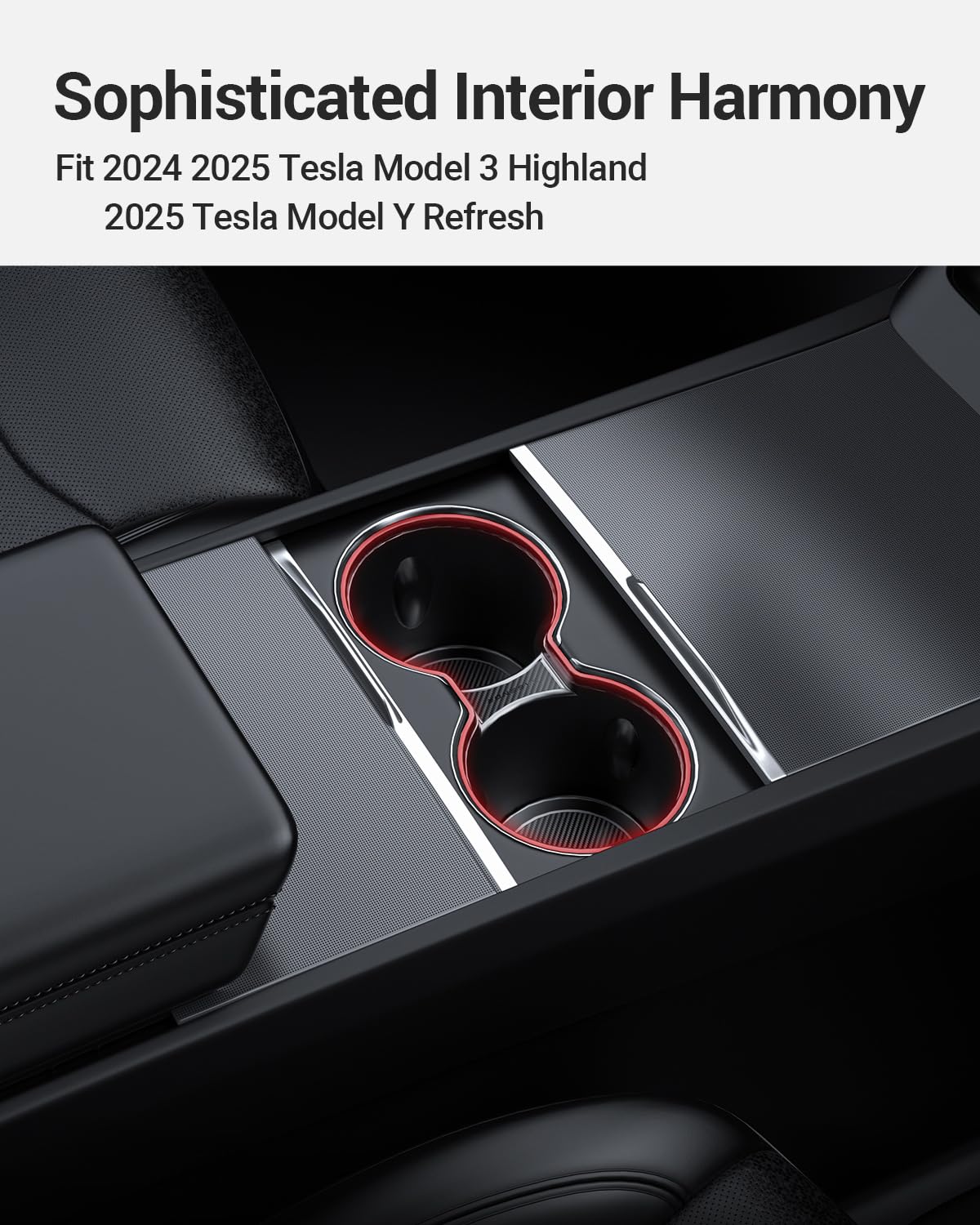 BASENOR Center Console Cup Holder Insert [Carbon Edition] [Fit Trenta Cups] for Tesla Model 3 Highland 2024 2025 Tesla Model Y 2025 Refresh (Juniper), Tesla Refresh Interior Accessories