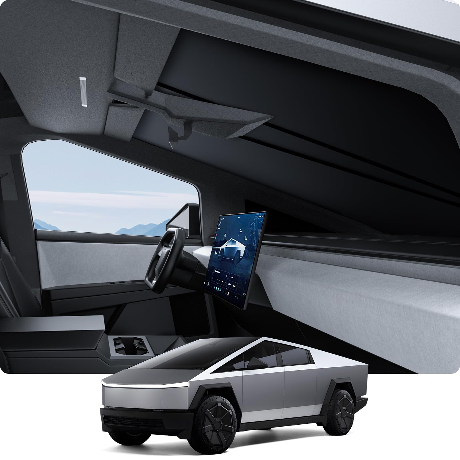 BASENOR Upgrade 2024 2025 Tesla Cybertruck Windshield Sunshade [Nano Ice Crystal Cooling] Folding Front Window Sun Shade Block UV Full Cover [No Gaps] Heat Protection Visor for Cybertruck Accessories