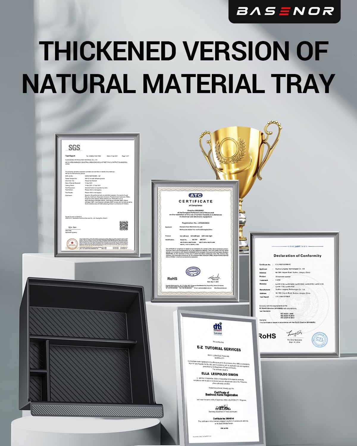 BASENOR 2026-2022 Tesla Model S Model X Center Console Organizer Tray(Carbon Edition), Armrest Storage Box for Model X/S Plaid/Long Range Refresh Console Accessories